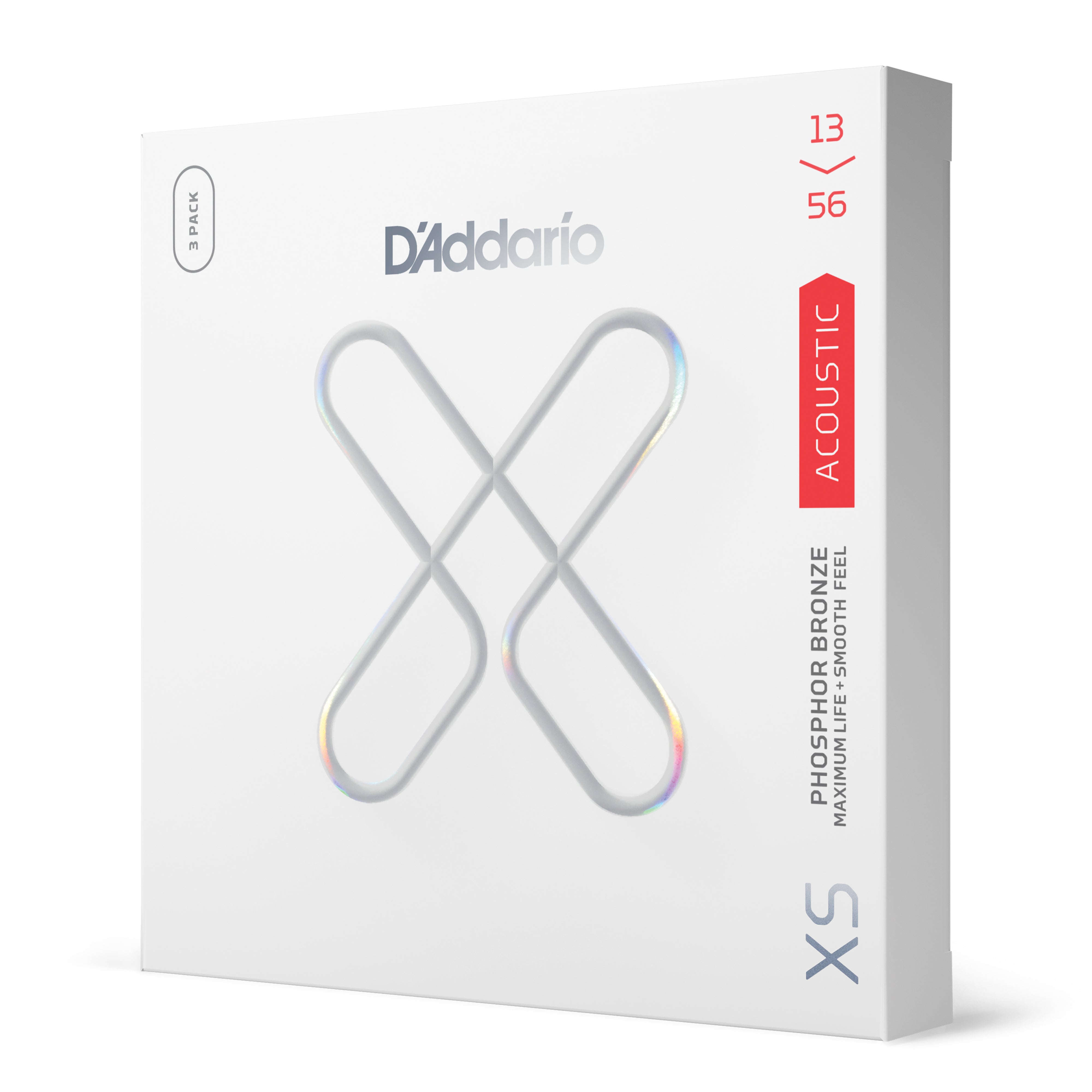 D'Addario XS Phosphor Bronze 13-56 Acoustic Guitar Strings, Light, 3-Pack