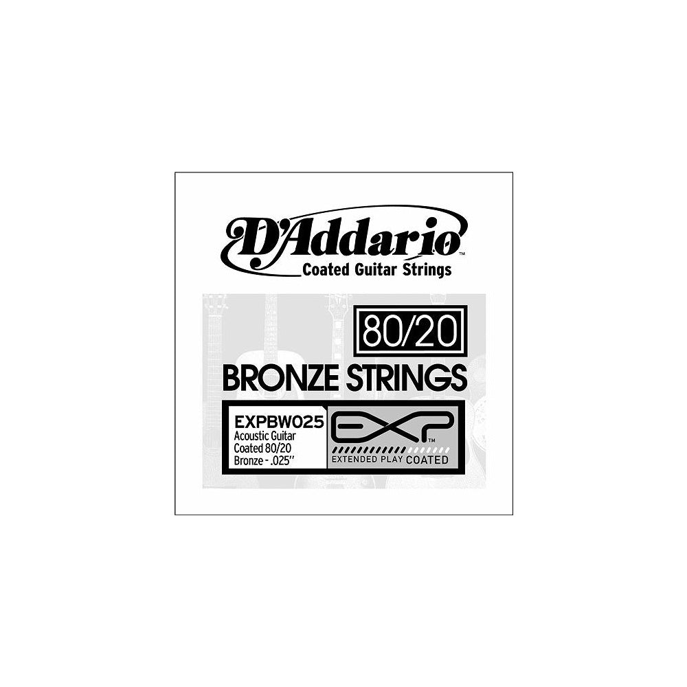 D'Addario EXPBW025 80/20 Bronze EXP Coated Acoustic Guitar Single String .025