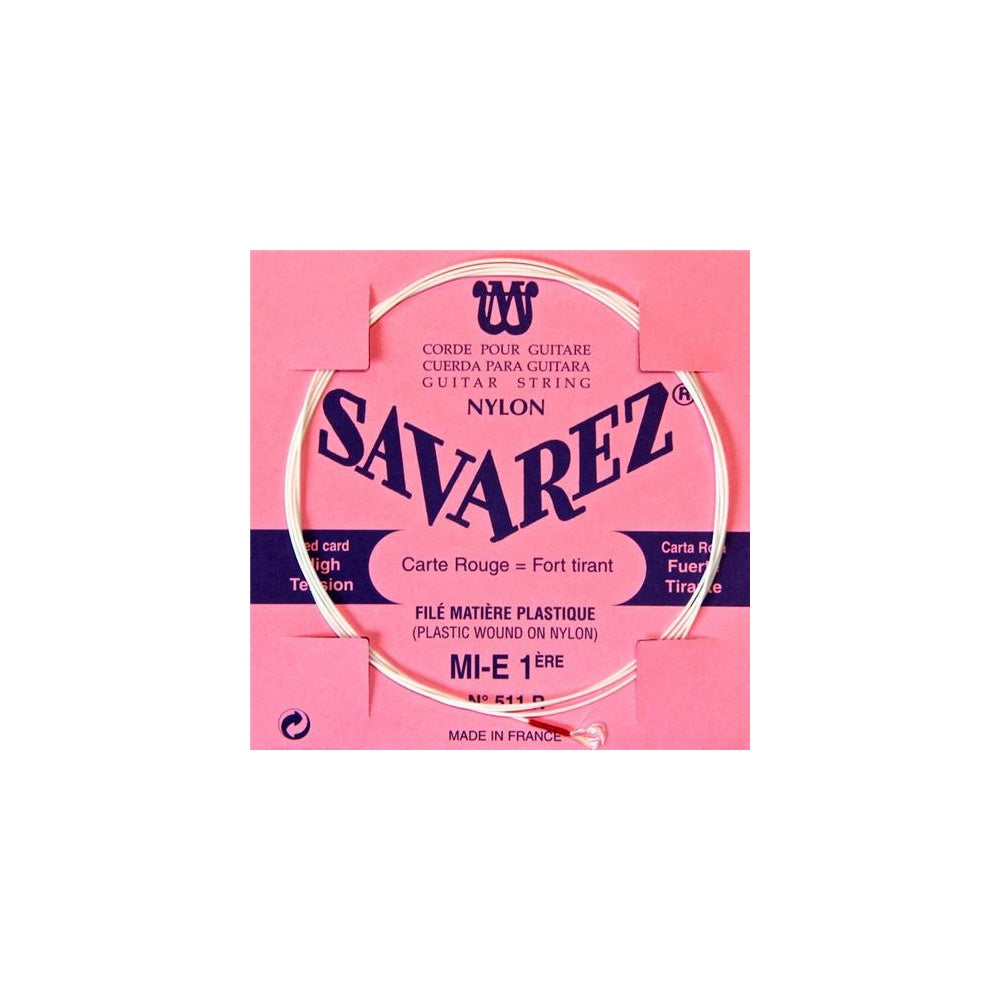 Savarez 511R Red Card Plastic Wound Classical Guitar E-1st Single String, High Tension