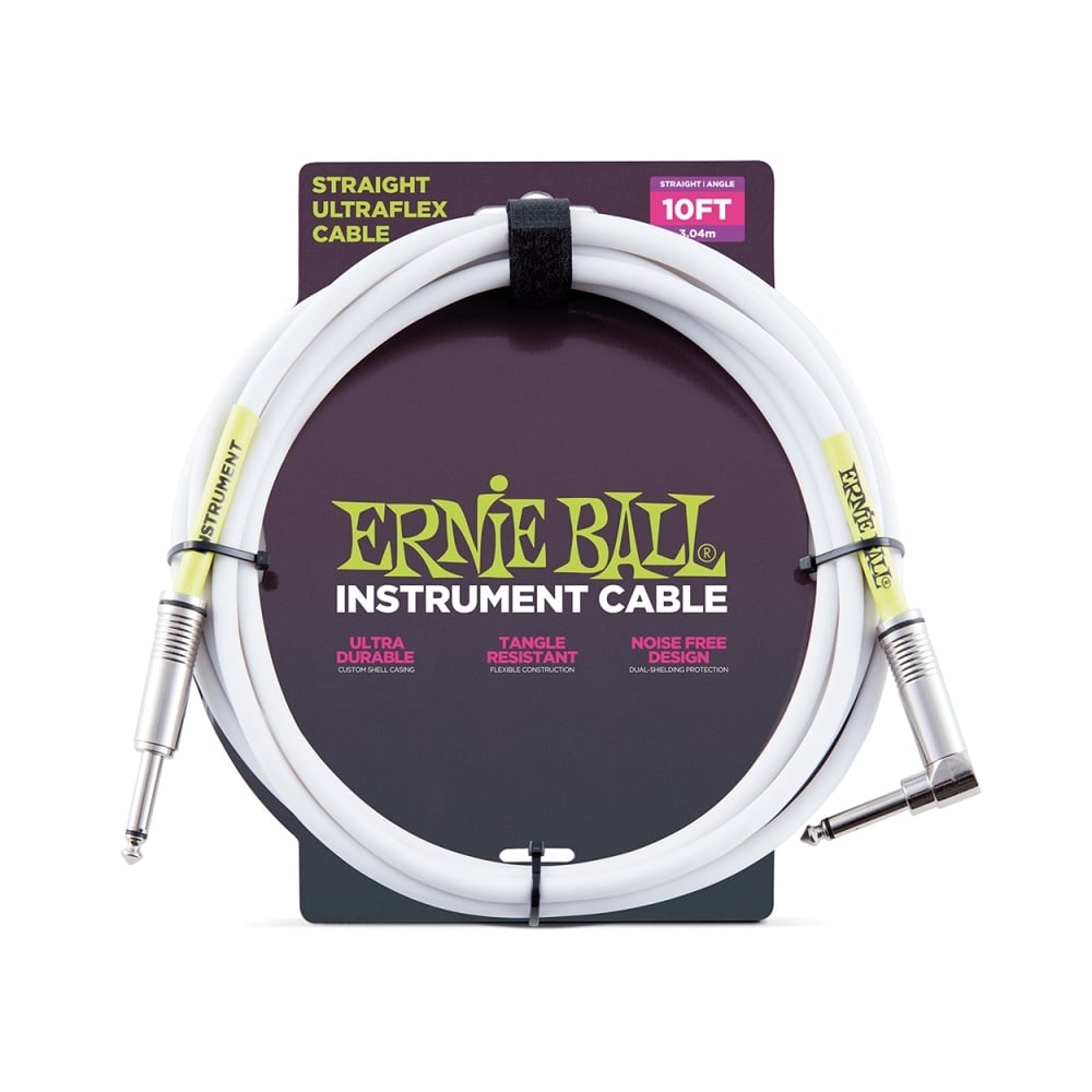 Ernie Ball 10ft White Instrument Guitar Cable Straight - Angled