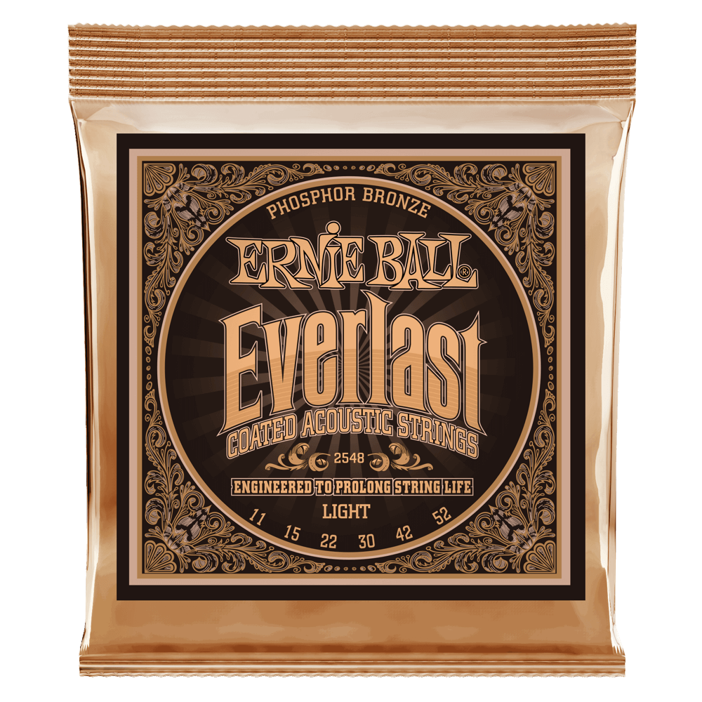 Ernie Ball Everlast Phosphor Bronze 11-52 Acoustic Guitar Strings, Custom Light