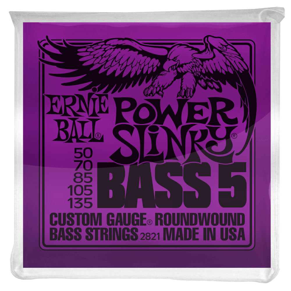 Ernie Ball Power Slinky Nickel Wound 50-135 5-String Bass Guitar Strings, Long Scale