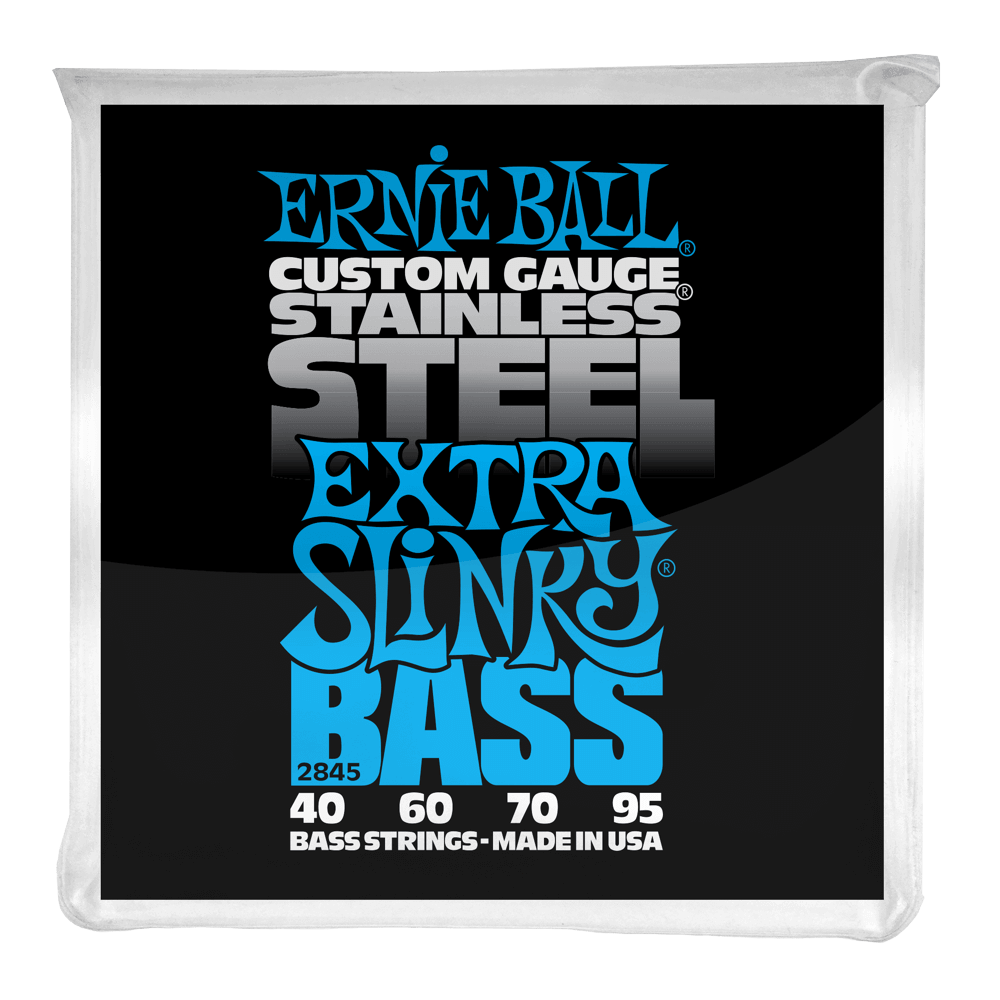 Ernie Ball Stainless Steel Extra Slinky 40-95 Bass Guitar Strings, Long Scale