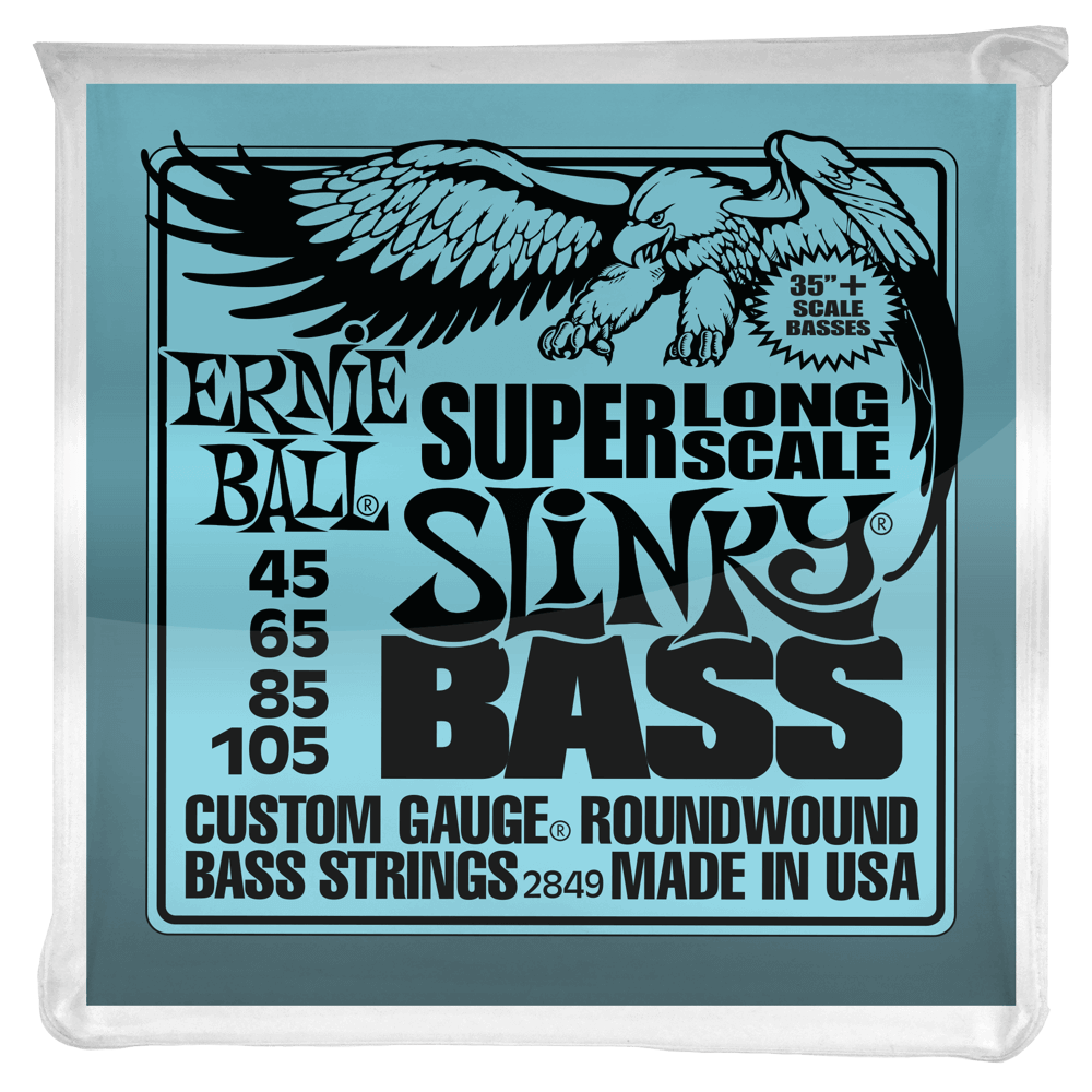 Ernie Ball Super Long Slinky Nickel Wound 45-105 Bass Guitar Strings, Extra Long Scale