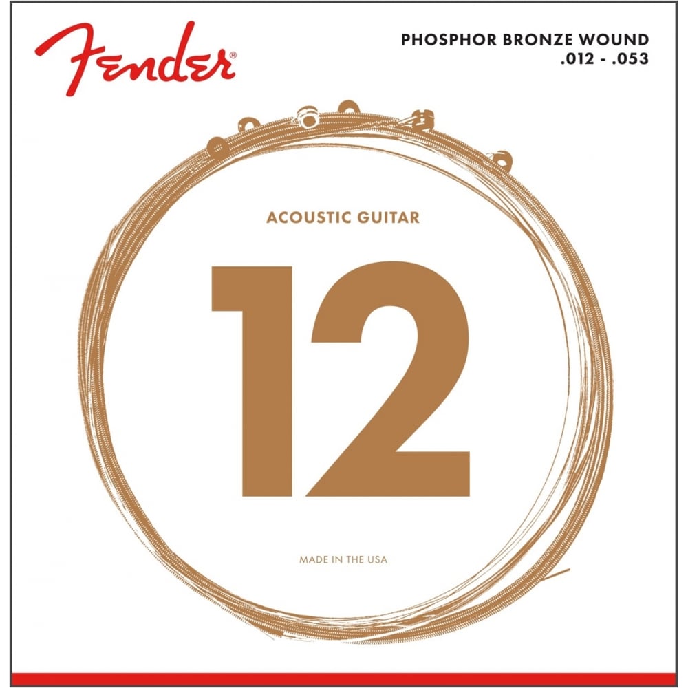 Fender Phosphor Bronze 12-53 Acoustic Guitar Strings, Light