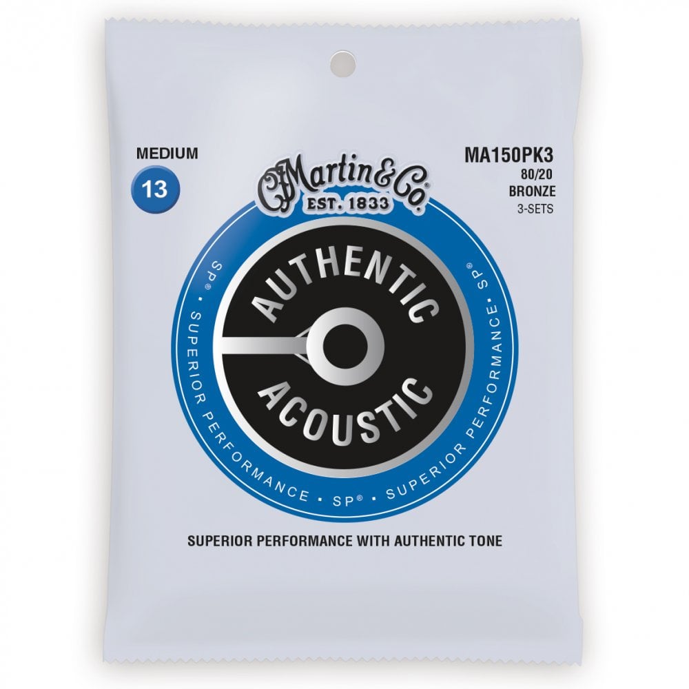 Martin Authentic Acoustic SP 80/20 Bronze 13-56 Acoustic Guitar Strings, 3-Pack