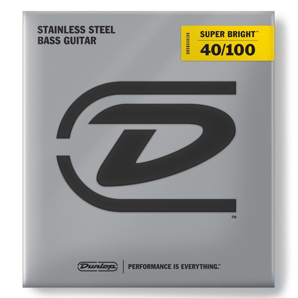 Jim Dunlop Super Bright Stainless Steel 40-100 Bass Guitar Strings, Long Scale