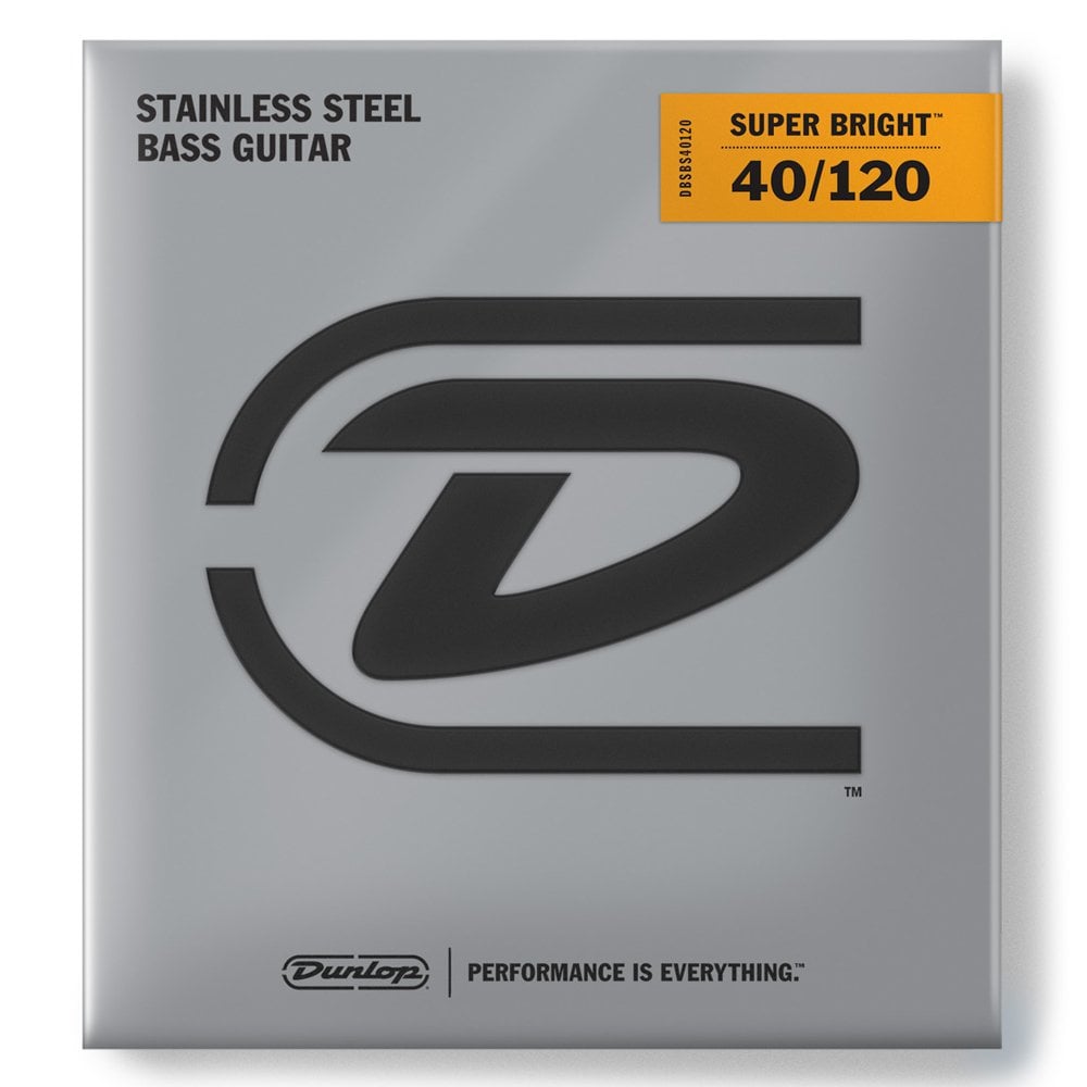 Jim Dunlop Super Bright Stainless Steel 40-120 5-String Bass Guitar Strings, Long Scale