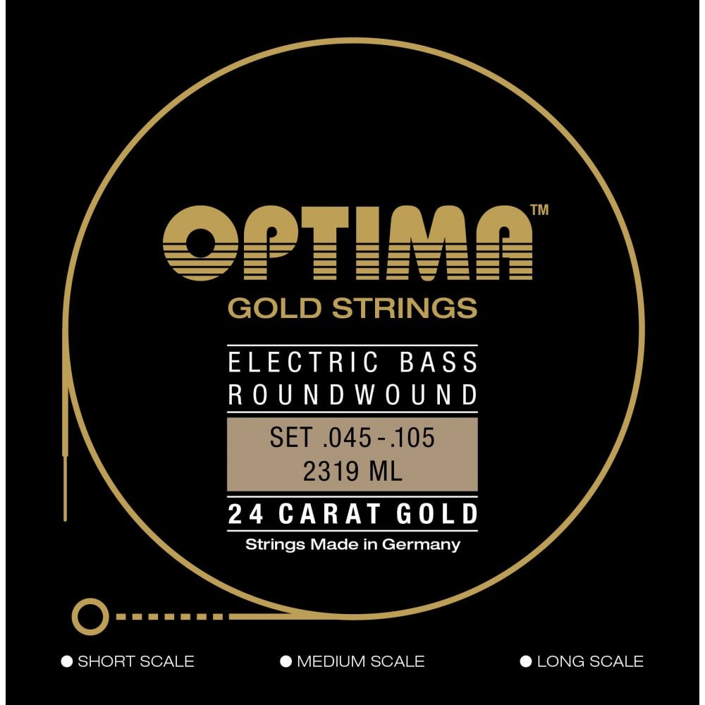 Optima Gold Plated 45-105 Bass Guitar Strings, Long Scale