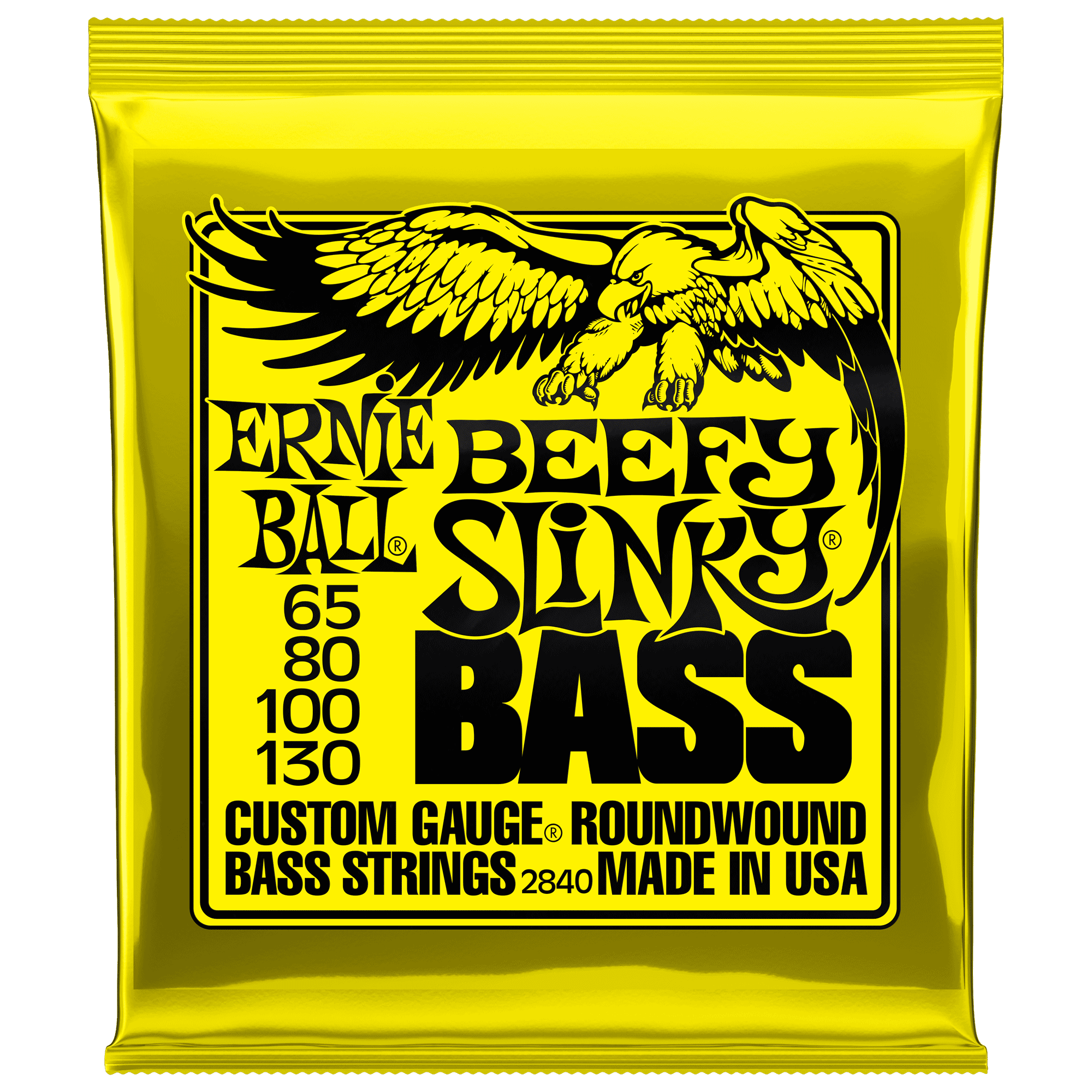 Ernie Ball Beefy Slinky Nickel Wound 65-130 Bass Guitar Strings, Long Scale