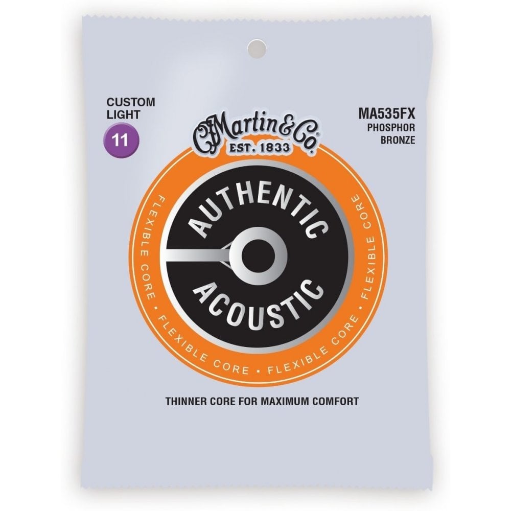 Martin Authentic Acoustic Flexible Core 11-52 Acoustic Guitar Strings, Custom Light