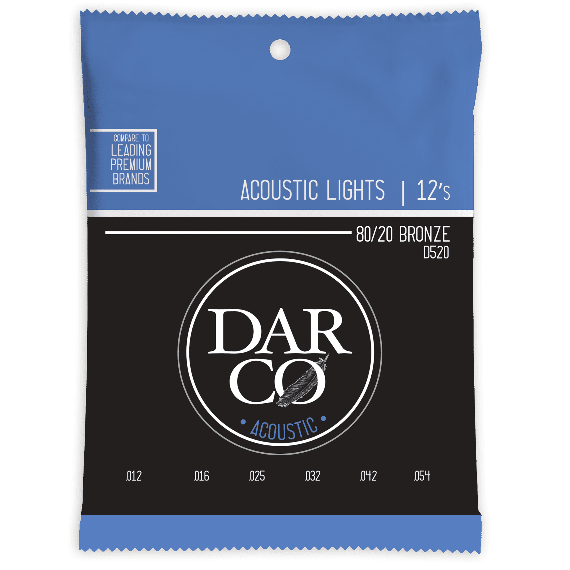 Darco 80/20 Bronze 12-54 Acoustic Guitar Strings, Light