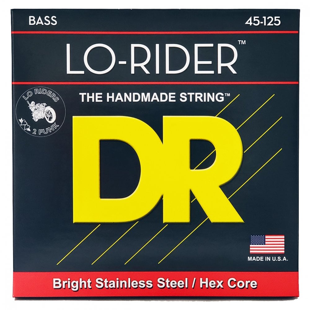 DR Strings LO-RIDER Stainless Steel 45-125 Bass Guitar Strings, 5-String, Long Scale