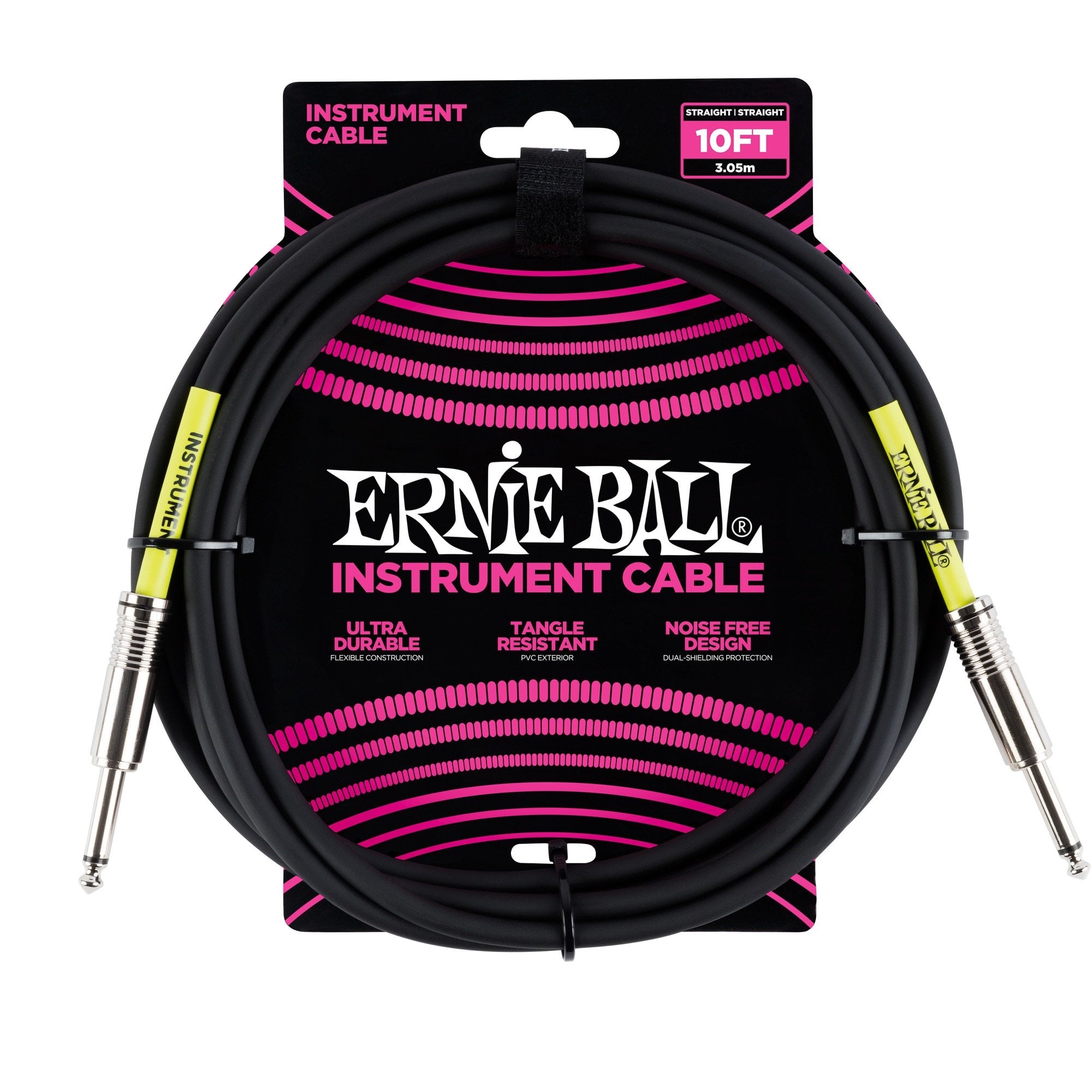 Ernie Ball 10ft Instrument Guitar Cable, Black, Straight Jacks