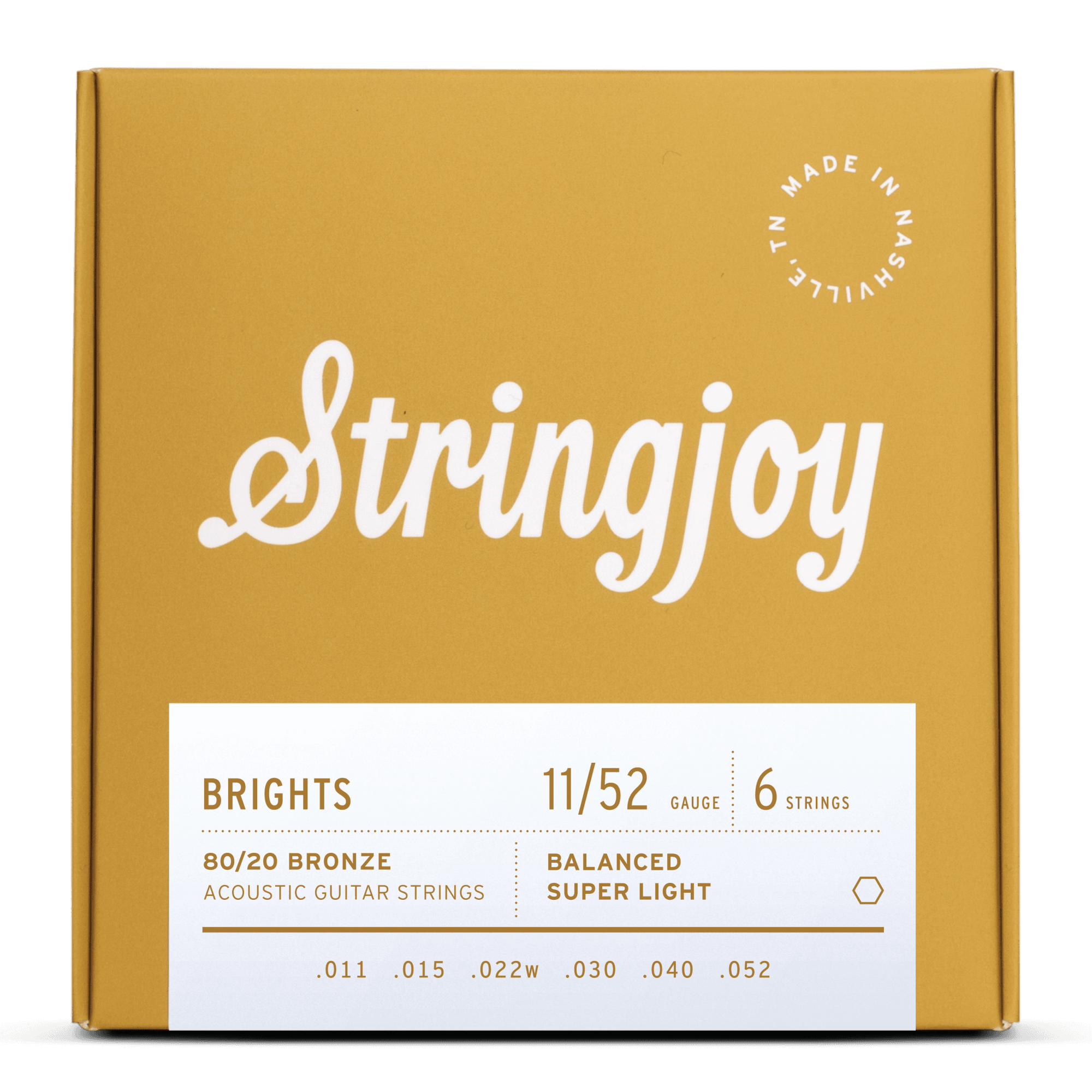 Stringjoy Brights 80/20 Bronze 11-52 Acoustic Guitar Strings, Custom Light