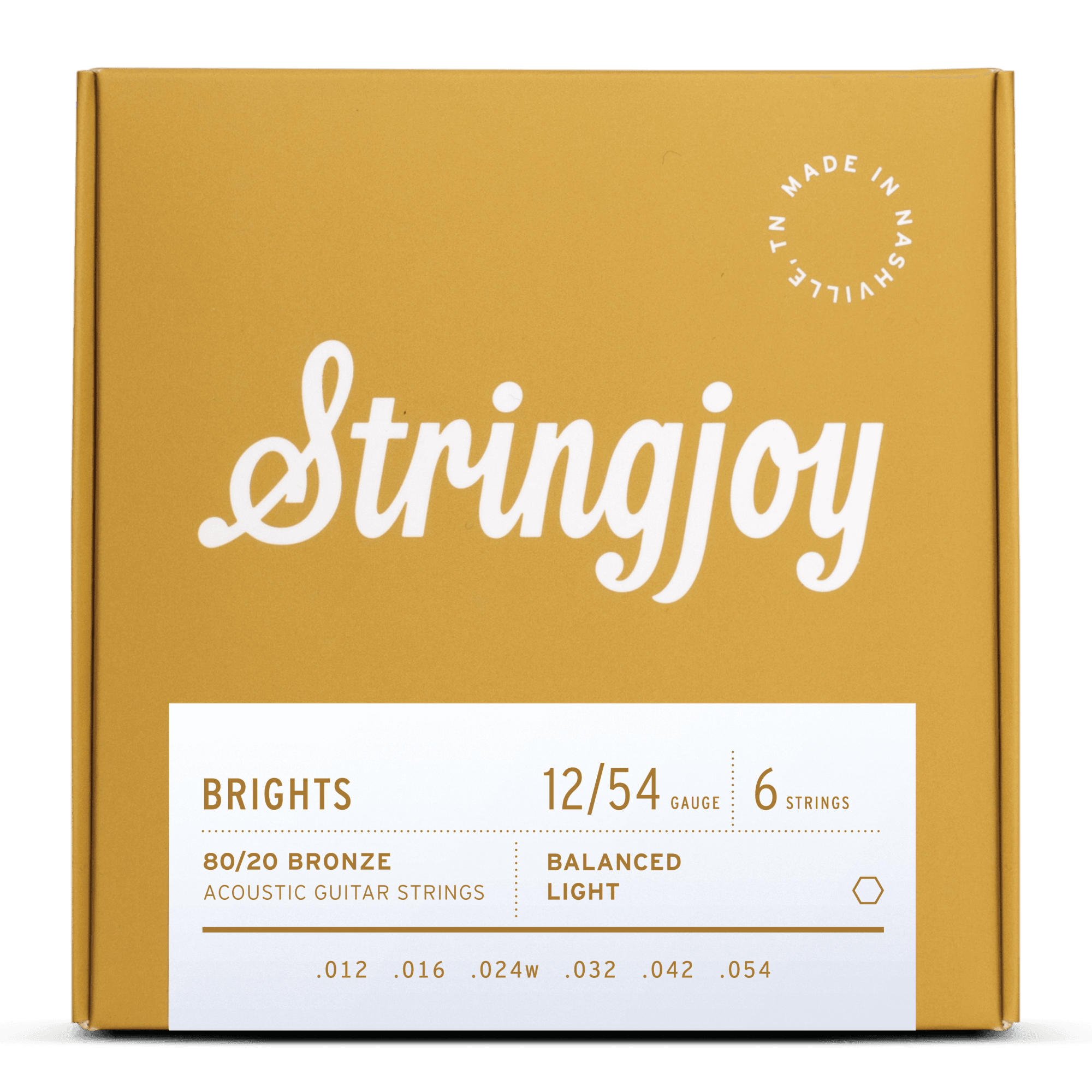 Stringjoy Brights 80/20 Bronze 12-54 Acoustic Guitar Strings, Light