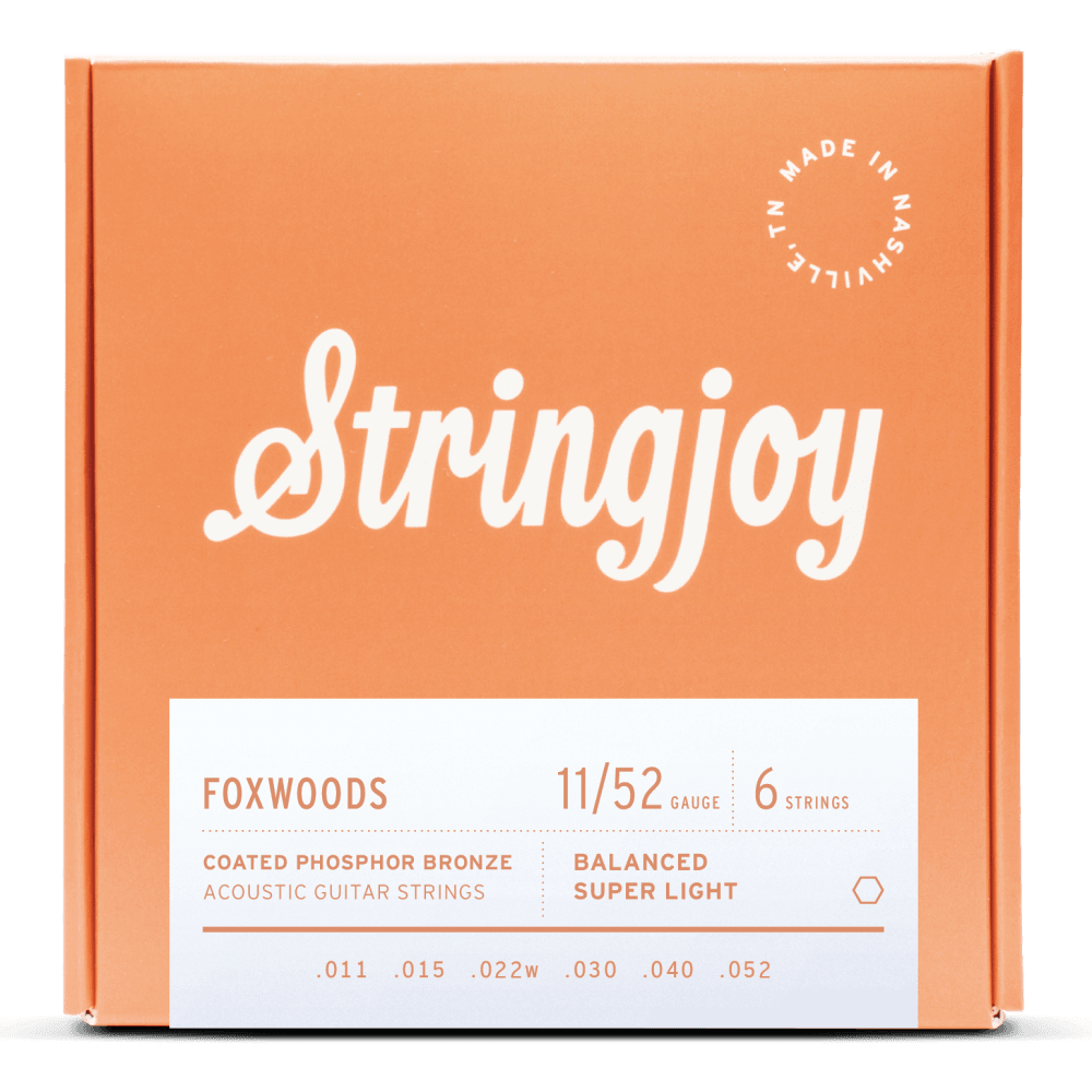 Stringjoy Foxwoods Coated Phosphor Bronze 11-52 Acoustic Guitar Strings, Custom Light