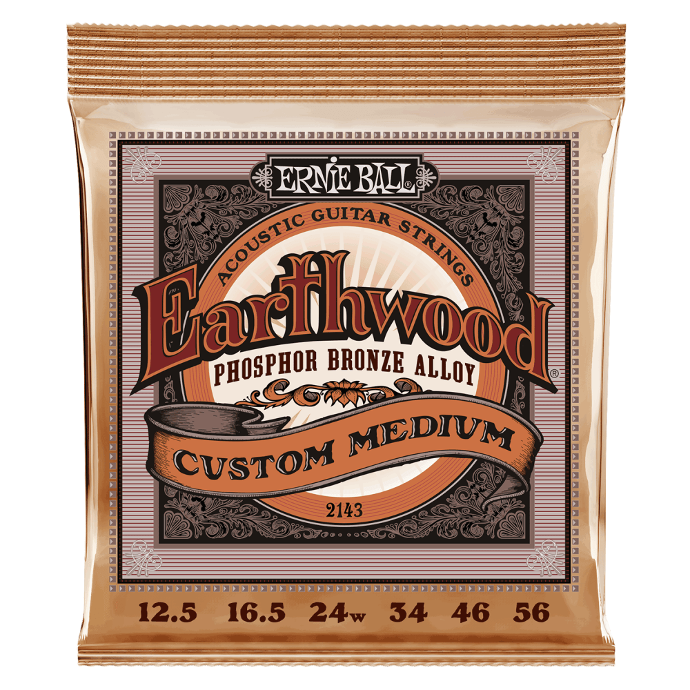 Ernie Ball Earthwood Phosphor Bronze 12.5-56 Acoustic Guitar Strings, Custom Medium