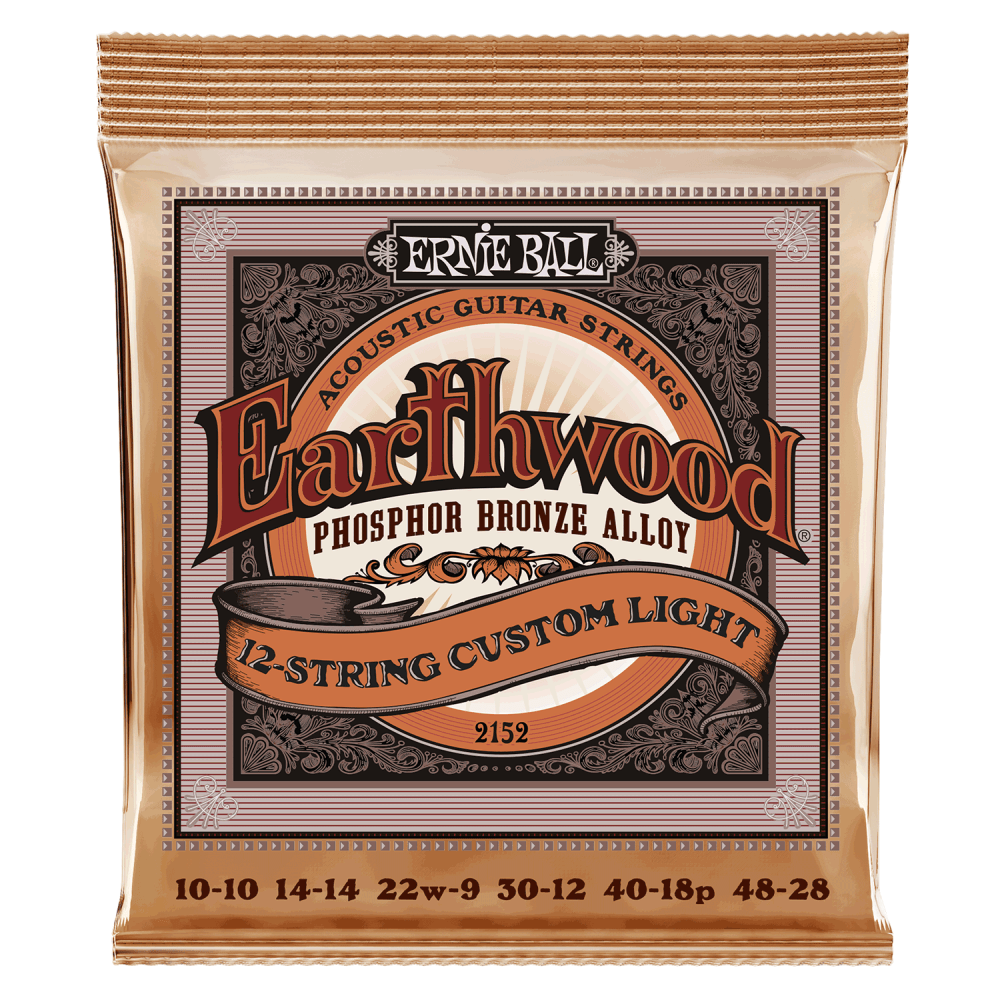 Ernie Ball Earthwood Phosphor Bronze 12-String 10-48 Acoustic Guitar Strings, Custom Light