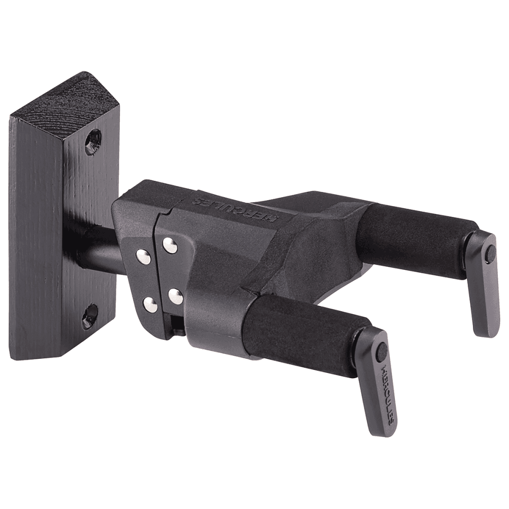 Hercules GSP38WBK-PLUS Short-Arm Wooden Block Guitar Wall Hanger, Black