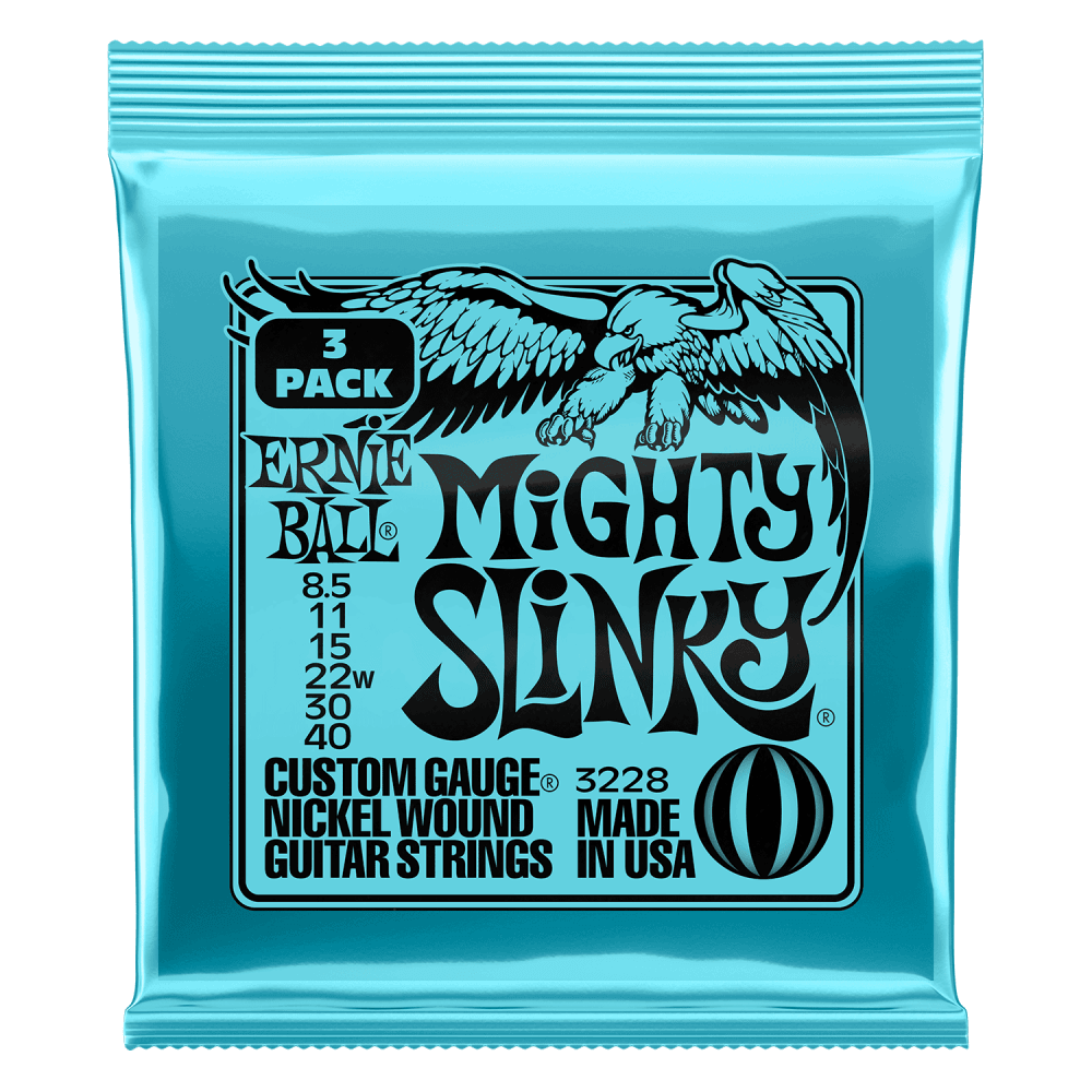 Ernie Ball 2228 Mighty Slinky 8.5-40 Electric Guitar String, 3-Pack