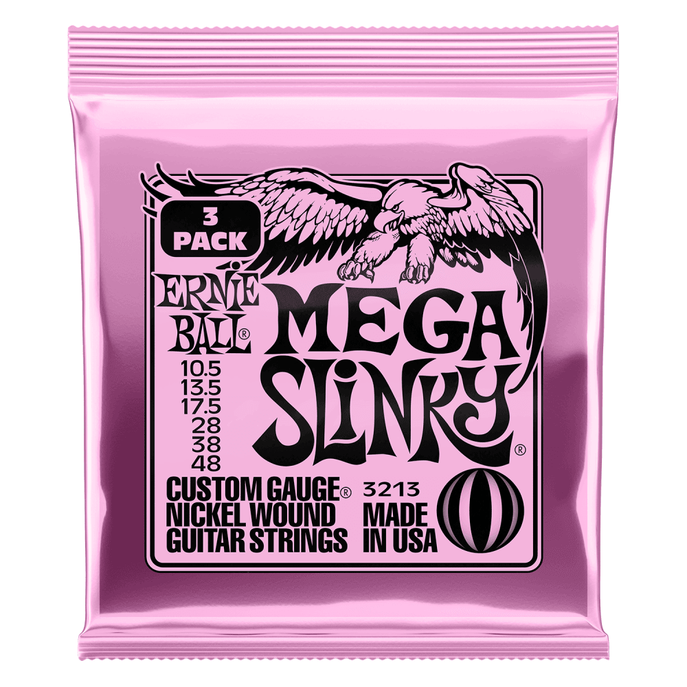 Ernie Ball 2213 Mega Slinky 10.5-48 Electric Guitar Strings, 3-Pack