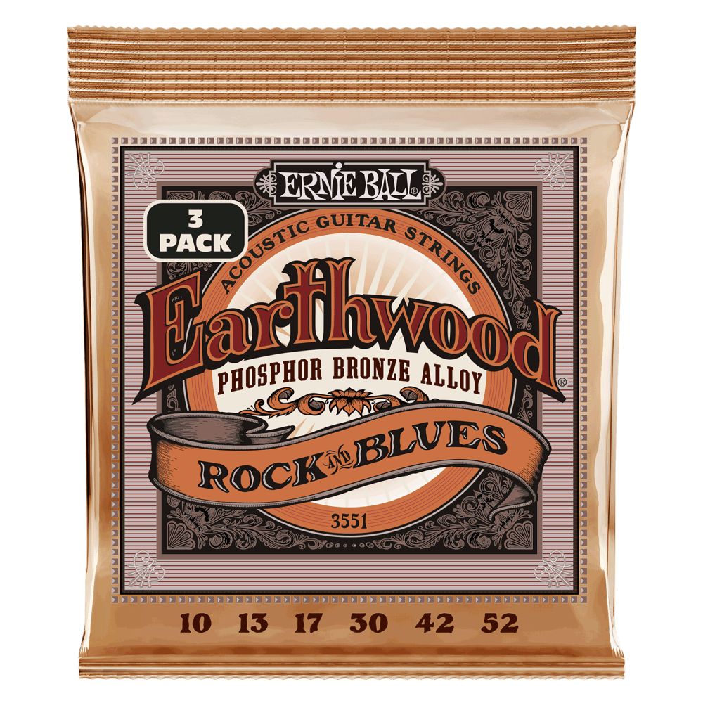 Ernie Ball Earthwood Phosphor Bronze 10-52 Acoustic Guitar Strings, Rock & Blues, 3-Pack