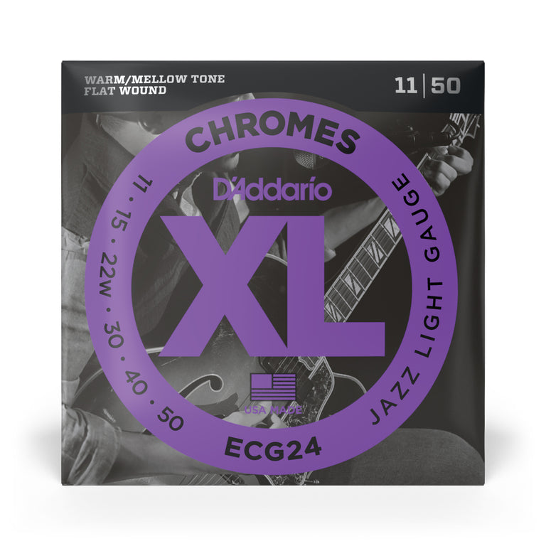 D'Addario ECG24 Flatwound Chromes Steel 11-50 Electric Guitar Strings, Jazz Light