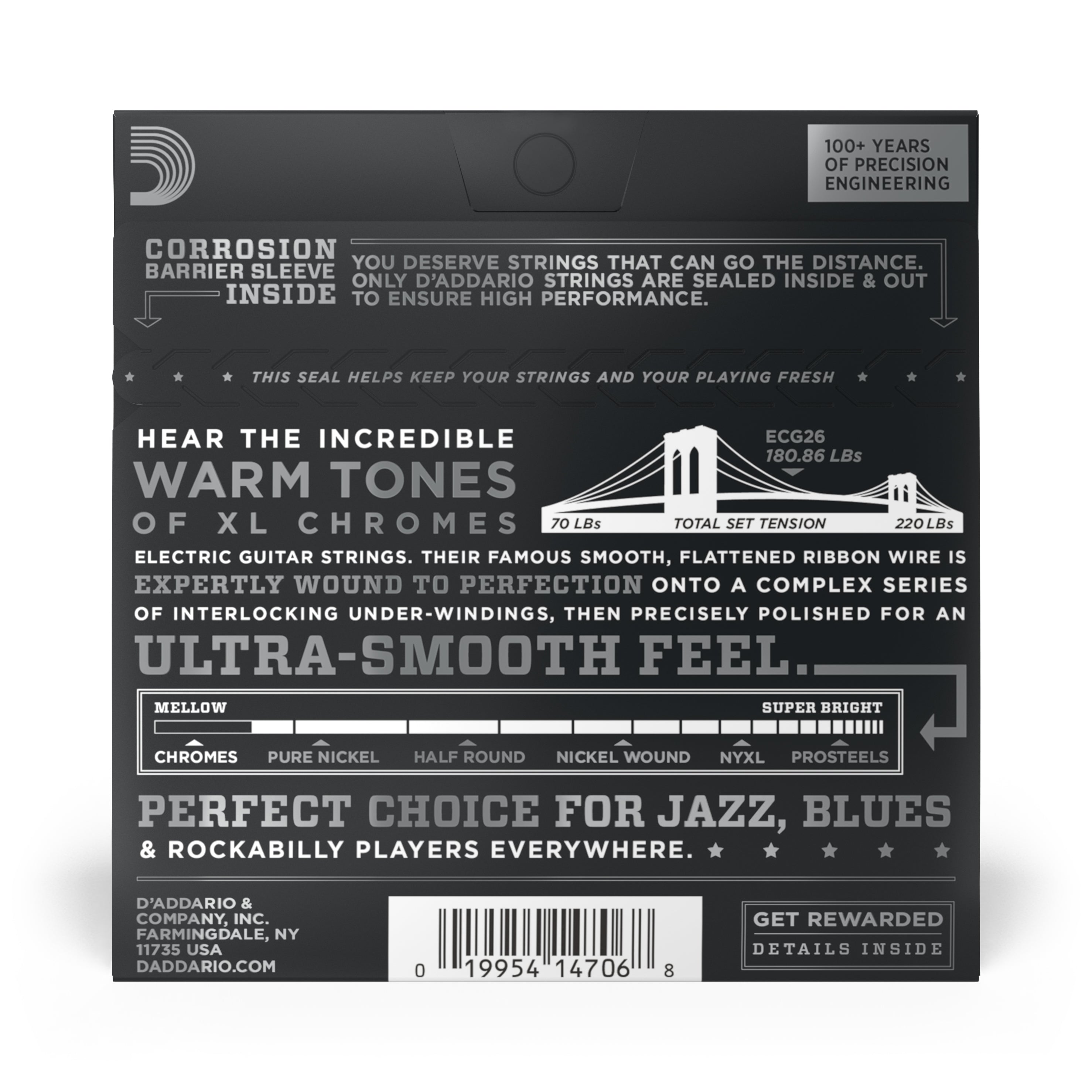 D'Addario ECG26 Flatwound Chromes Steel 13-56 Electric Guitar Strings, Medium