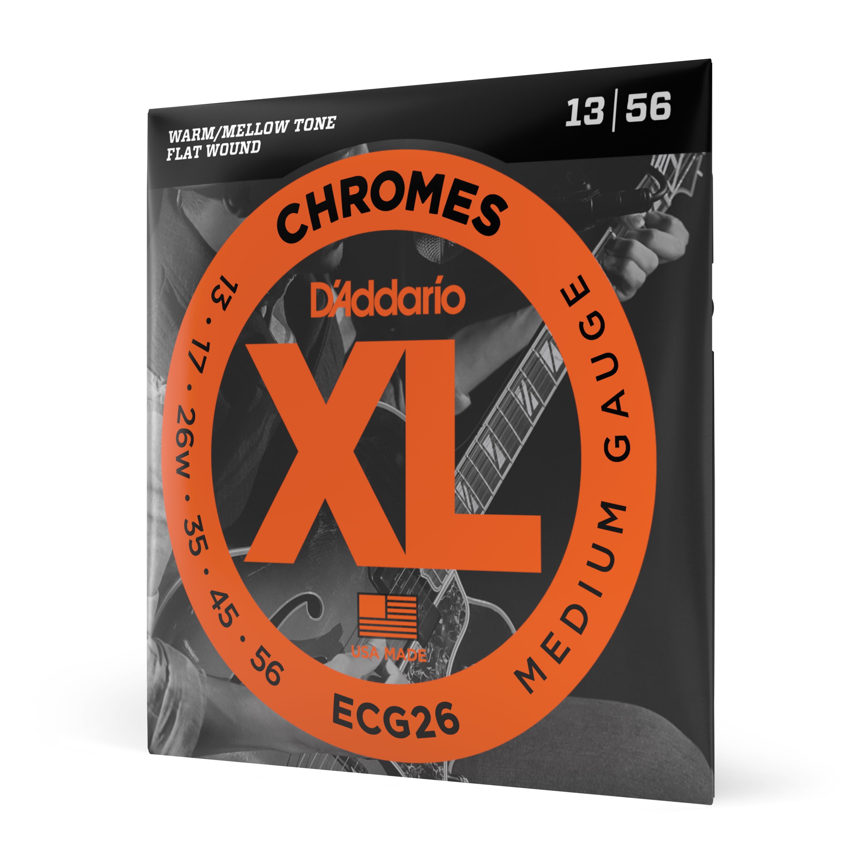 D'Addario ECG26 Flatwound Chromes Steel 13-56 Electric Guitar Strings, Medium