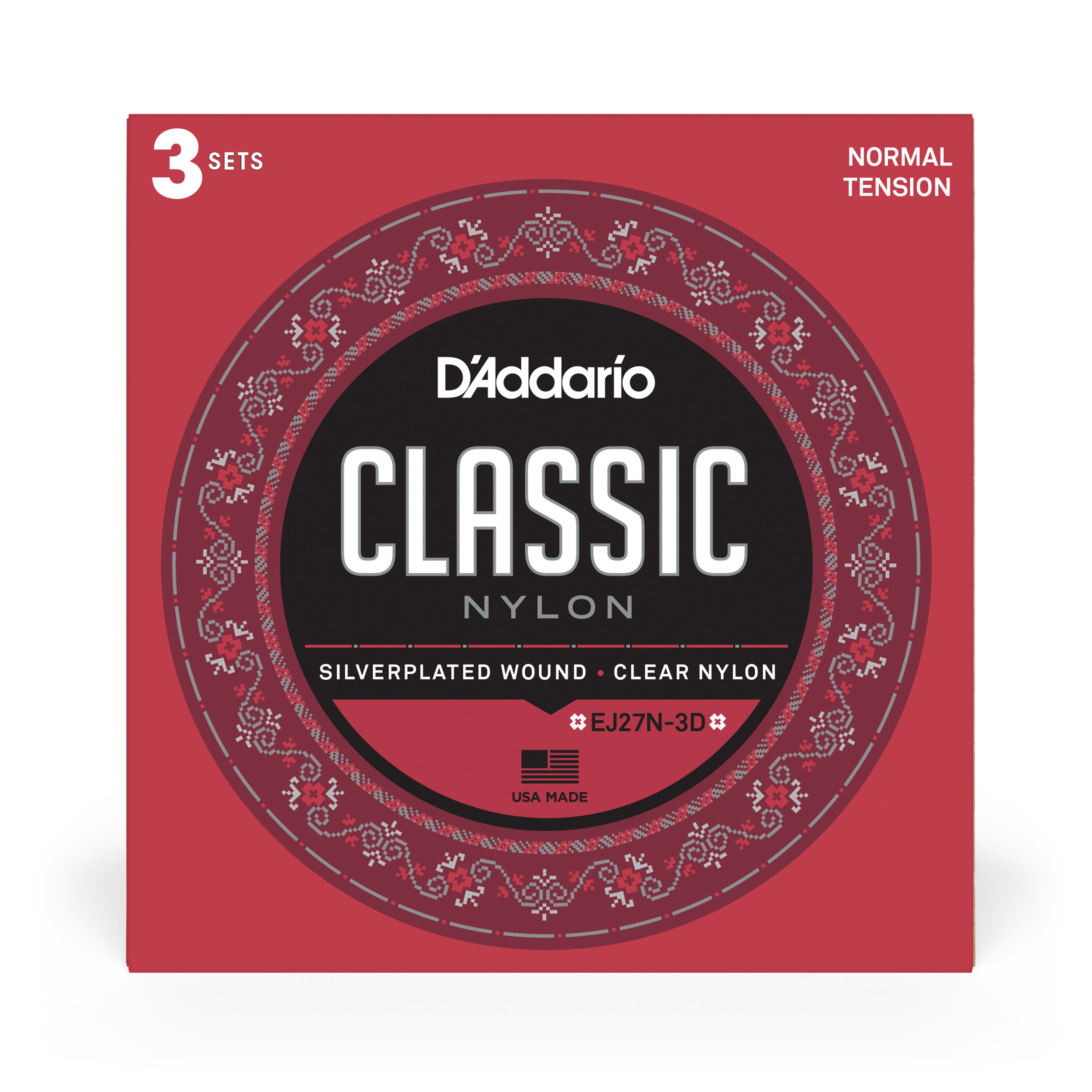 D'Addario EJ27N Student Classical Normal Tension Full Size Guitar Strings 3-Pack