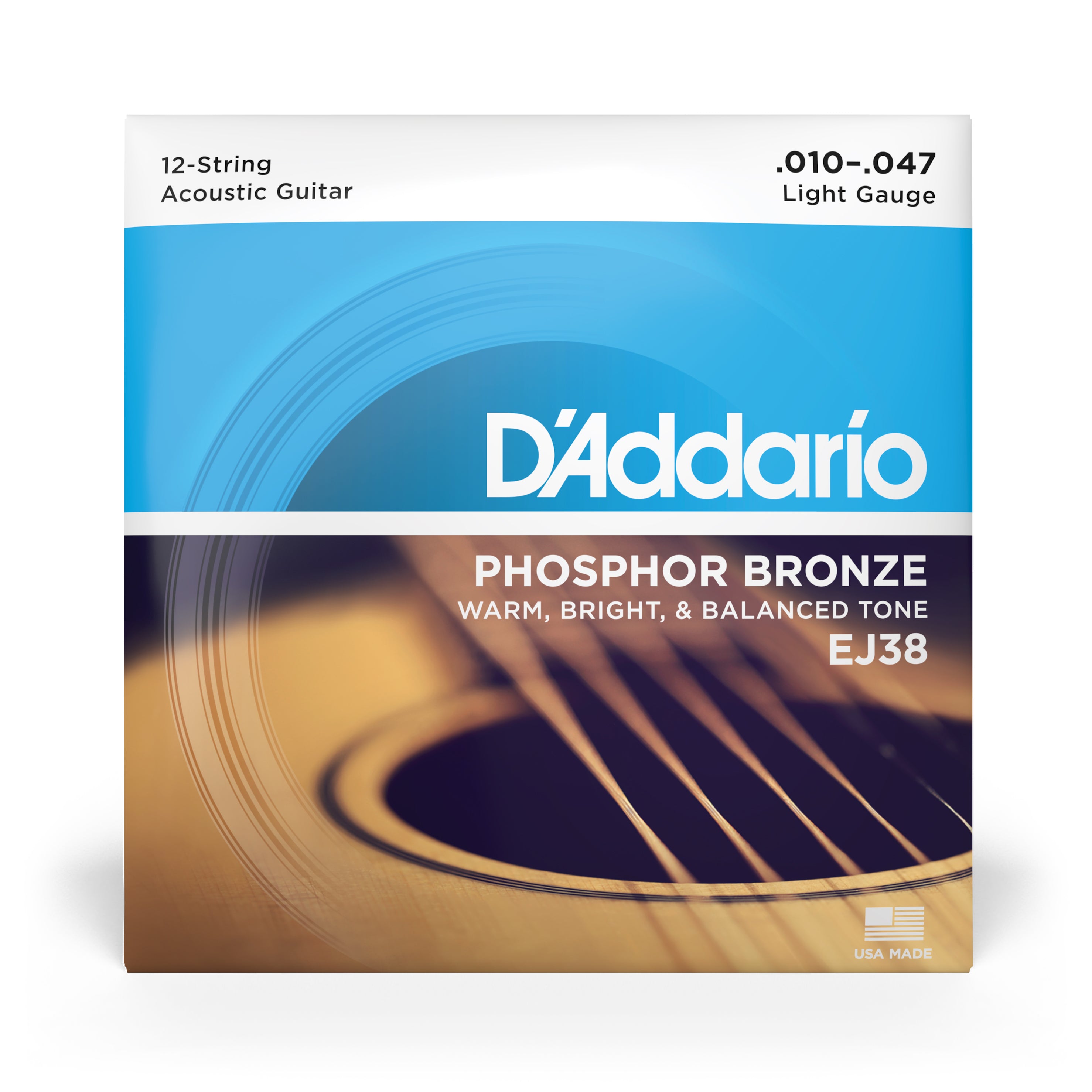 D'Addario EJ38 Phosphor Bronze 12-String 10-47 Acoustic Guitar Strings, Light