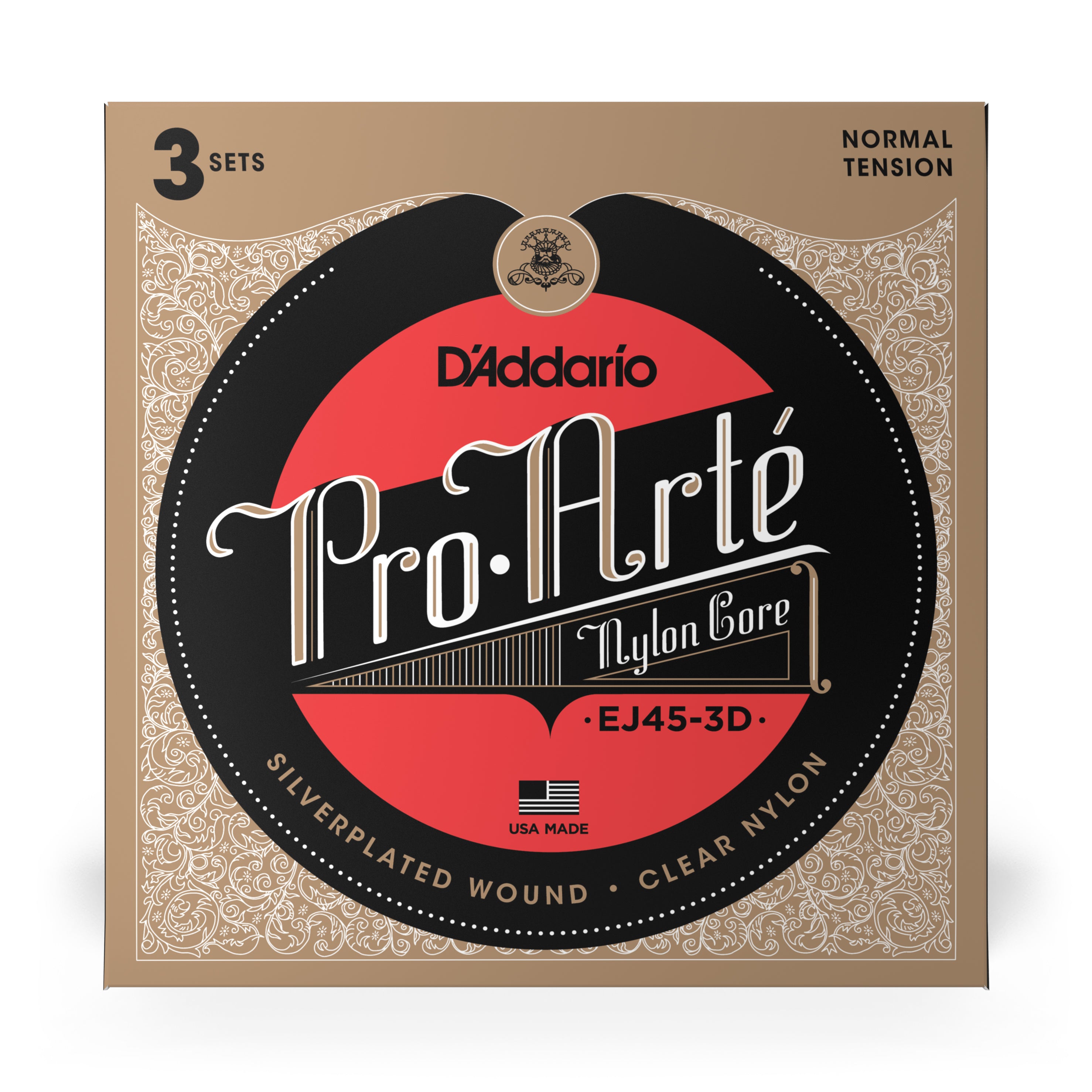 D'Addario Pro-Arté EJ45 Normal Tension Classical Guitar Strings, 3-Pack