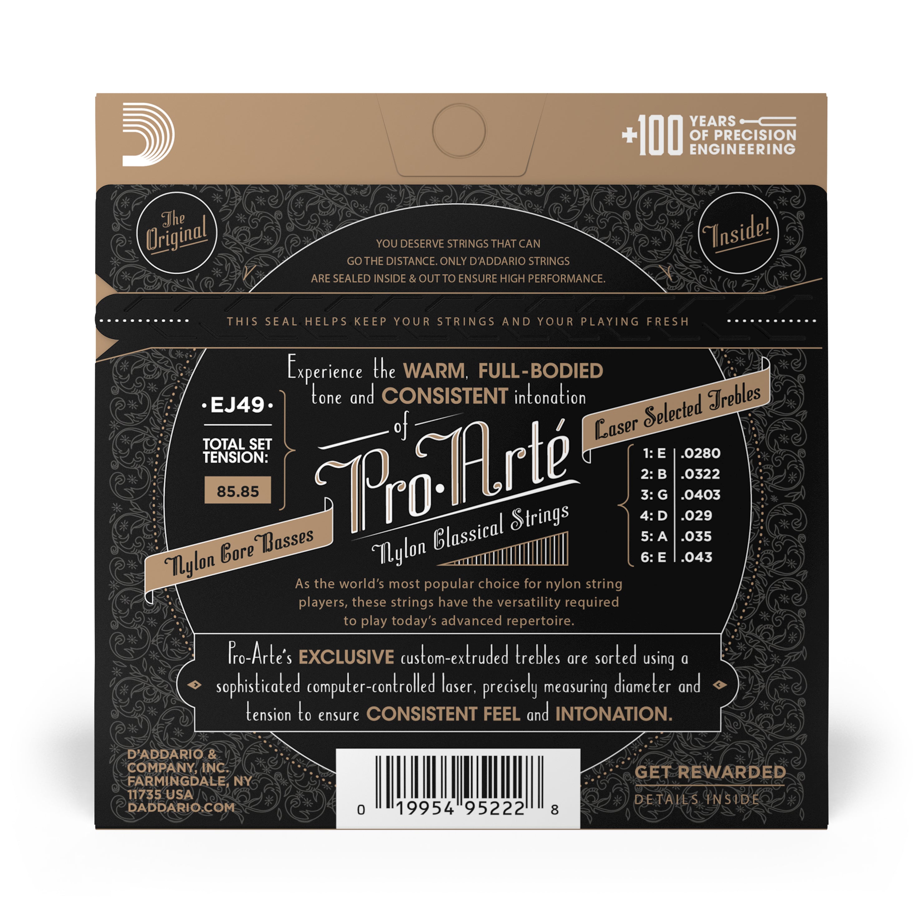 D'Addario Pro-Arté EJ49 Normal Tension Classical Guitar Strings w/ Black Nylon Trebles