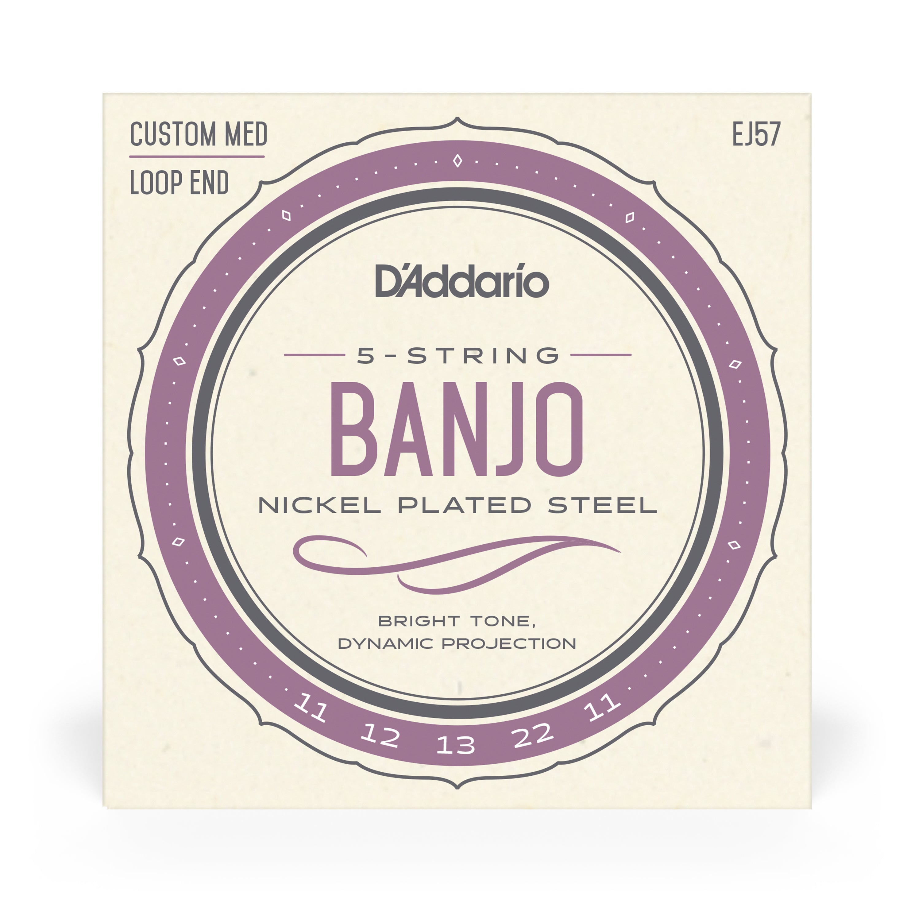 D'Addario EJ57 5-String Banjo, Nickel Wound, Loop End, 11-22 Custom Medium