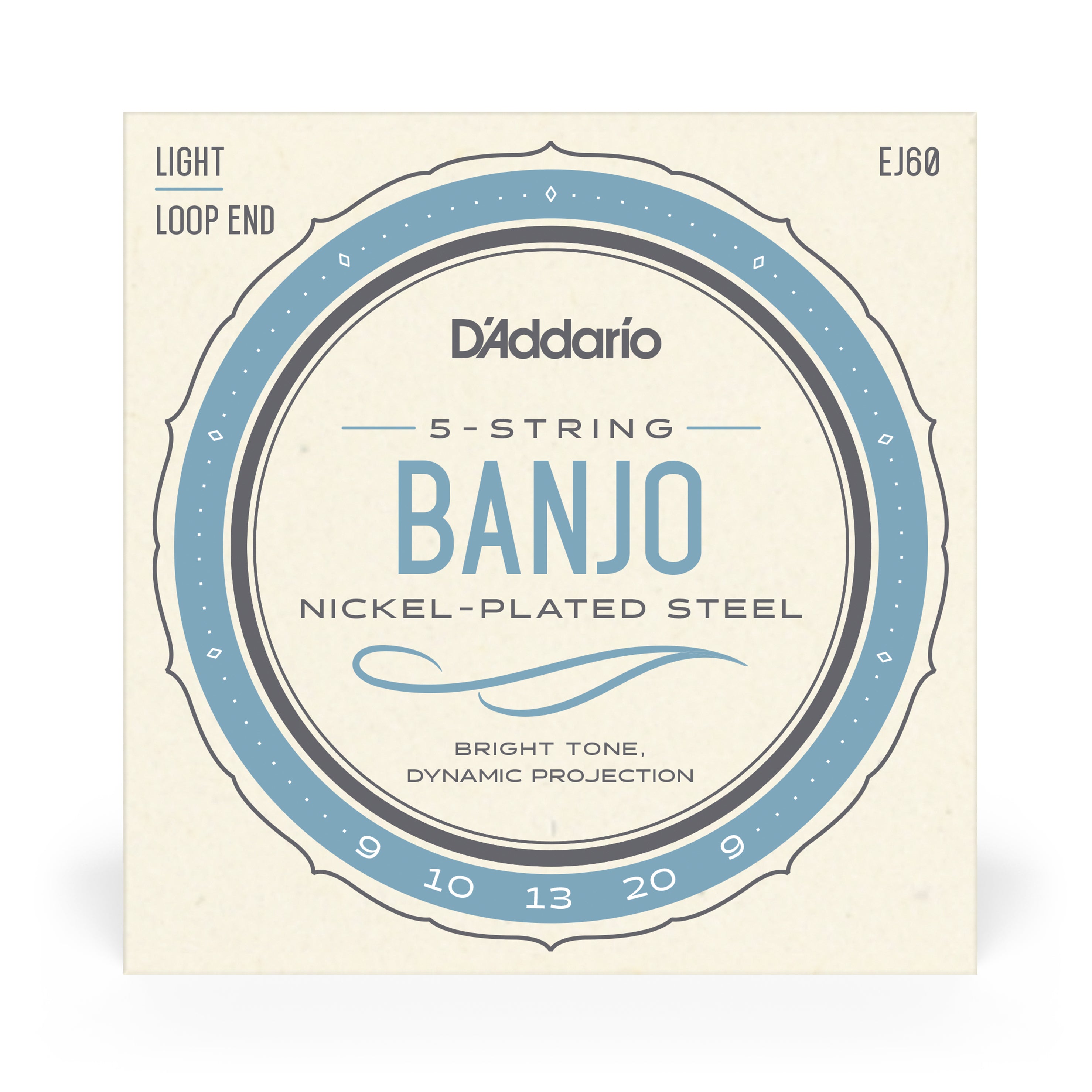 D'Addario EJ60 5-String Banjo, Nickel Wound, Loop End, 9-20 Light