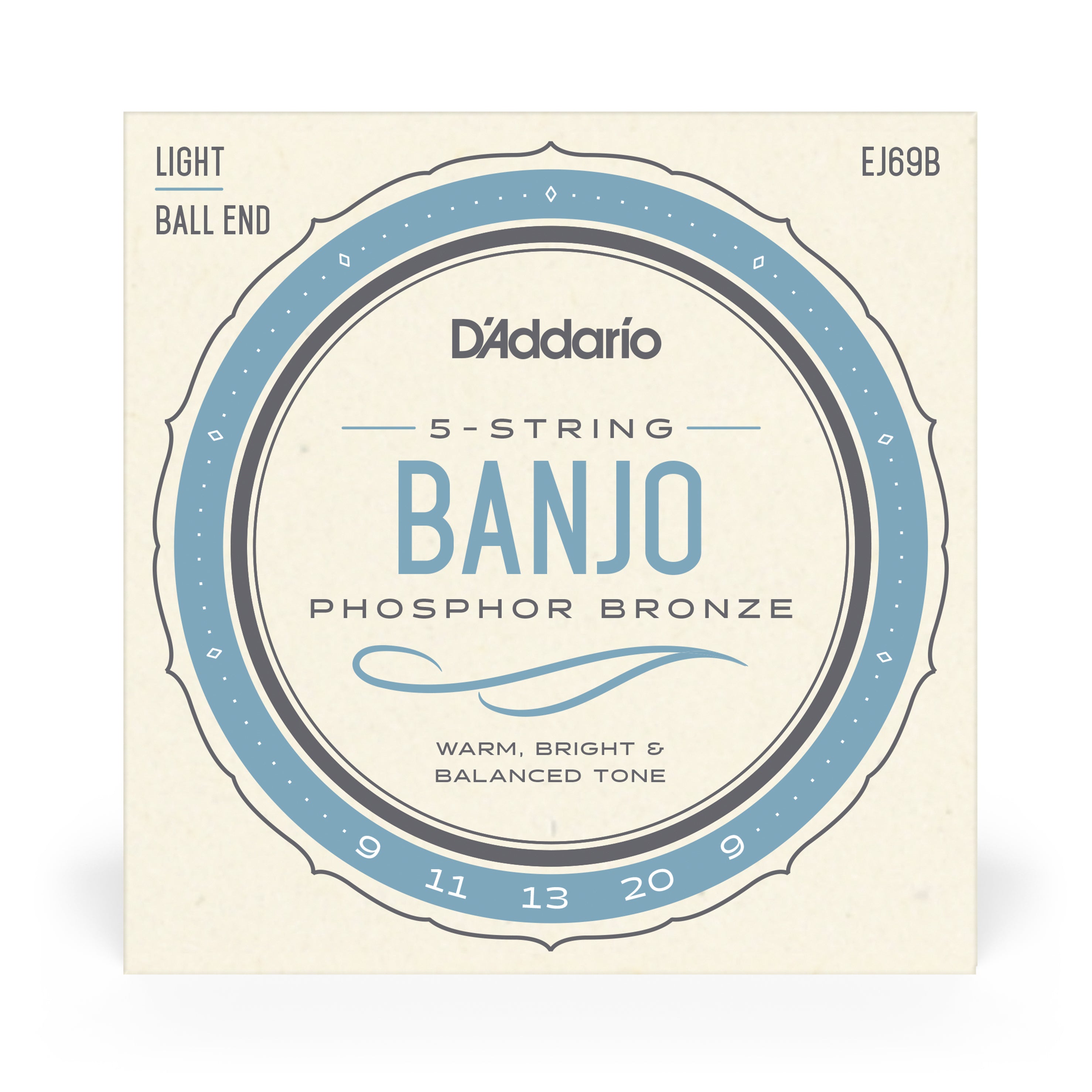 D'Addario EJ69B 5-String Banjo Strings, Phosphor Bronze Wound, Ball End, 9-20 Light