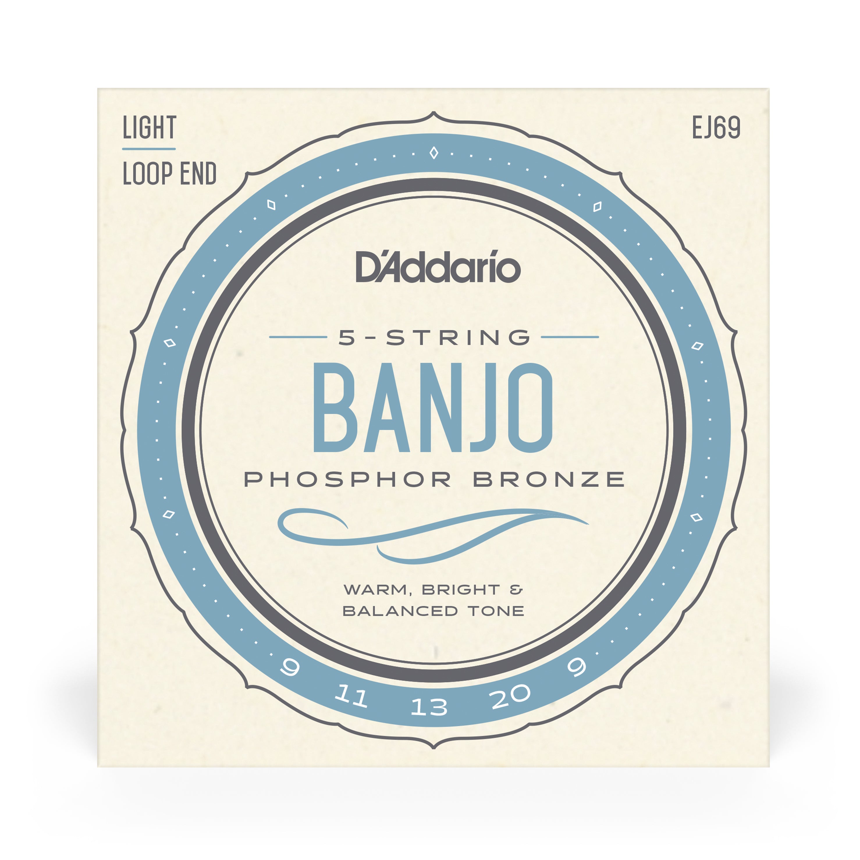 D'Addario EJ69 5-String Banjo Strings, Phosphor Bronze Wound, Loop End, 9-20 Light