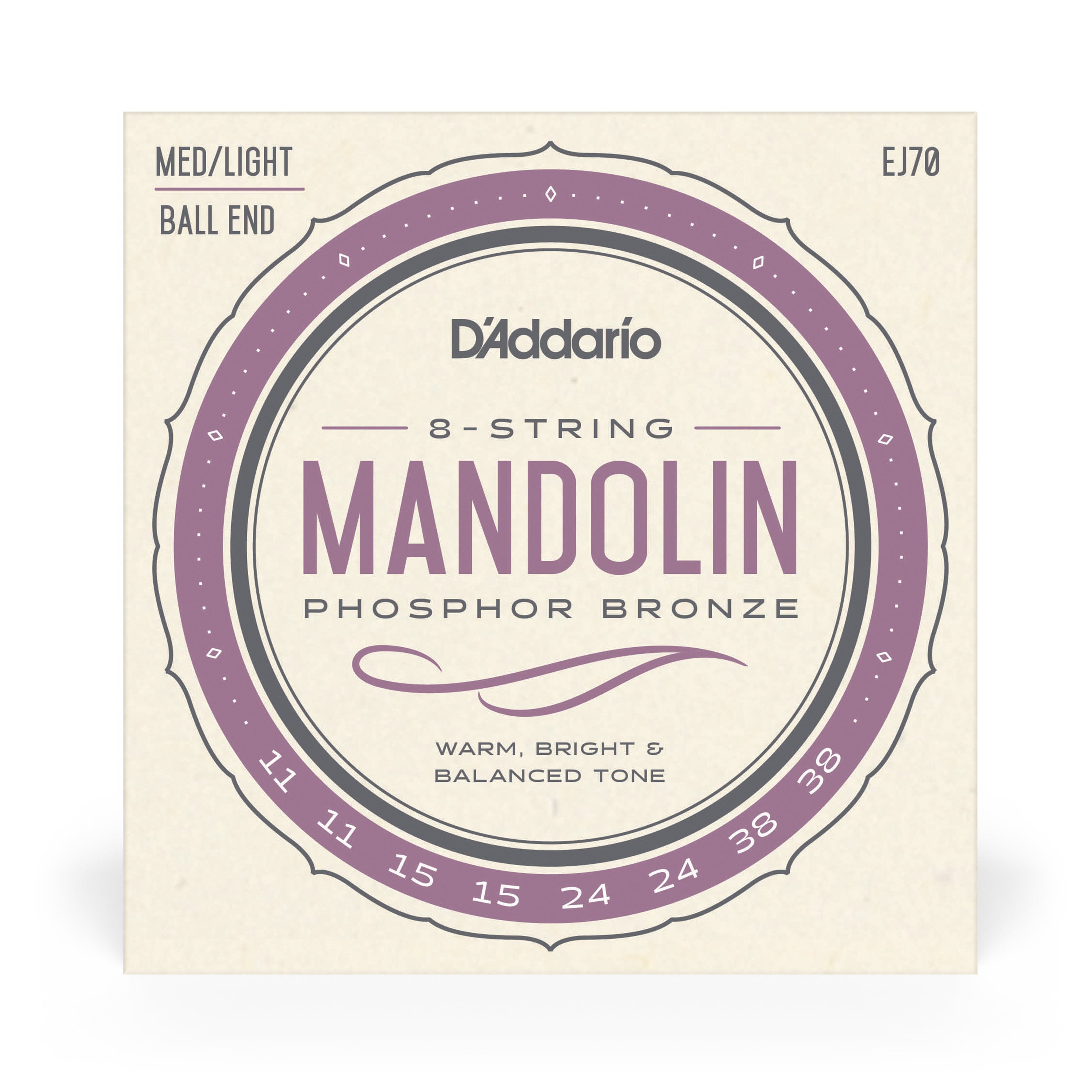 D'Addario EJ70 Mandolin Stings, Phosphor Bronze Wound, Ball End, 11-38 Medium-Light