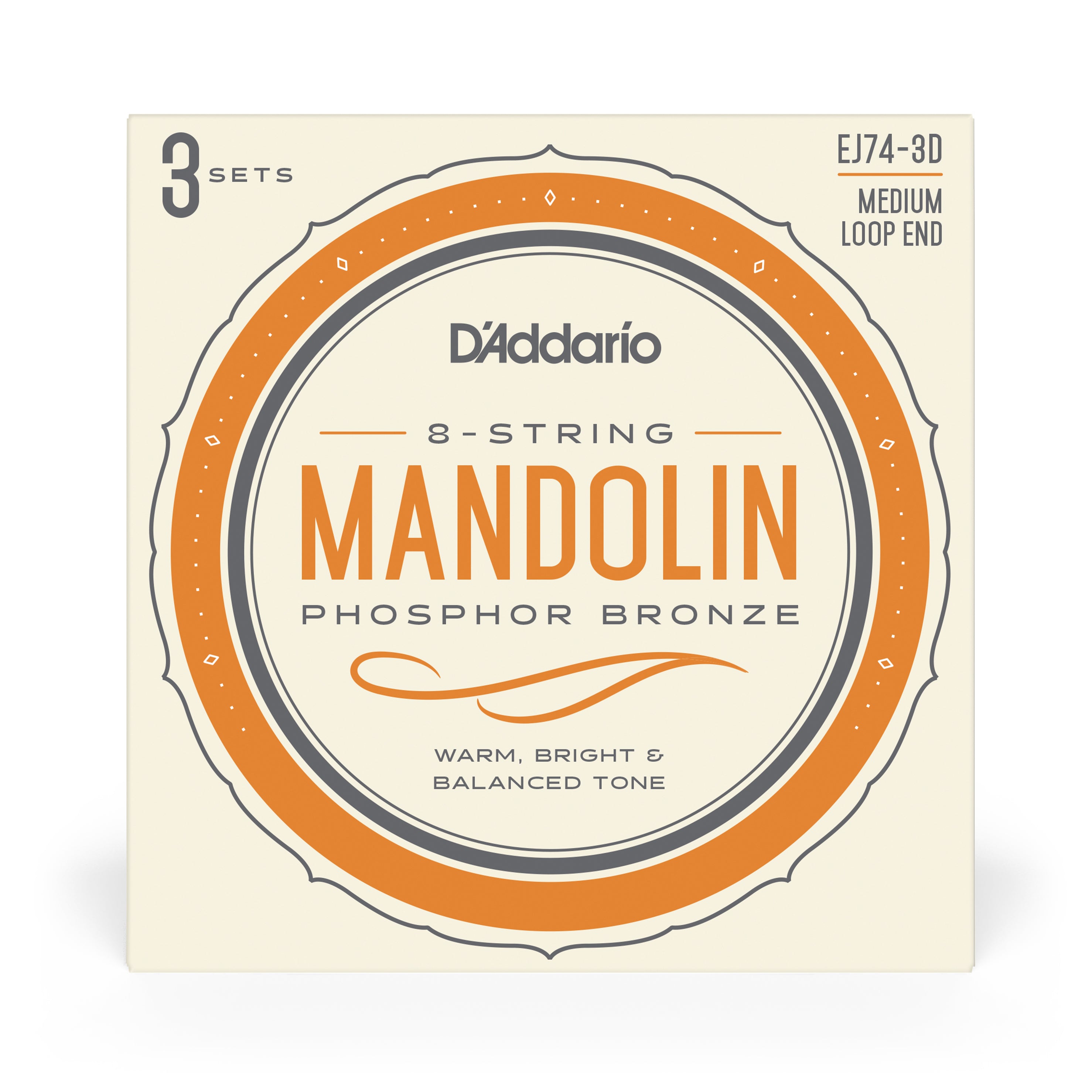 D'Addario EJ74 Phosphor Bronze 11-40 Mandolin Strings, Loop End, 3-Pack