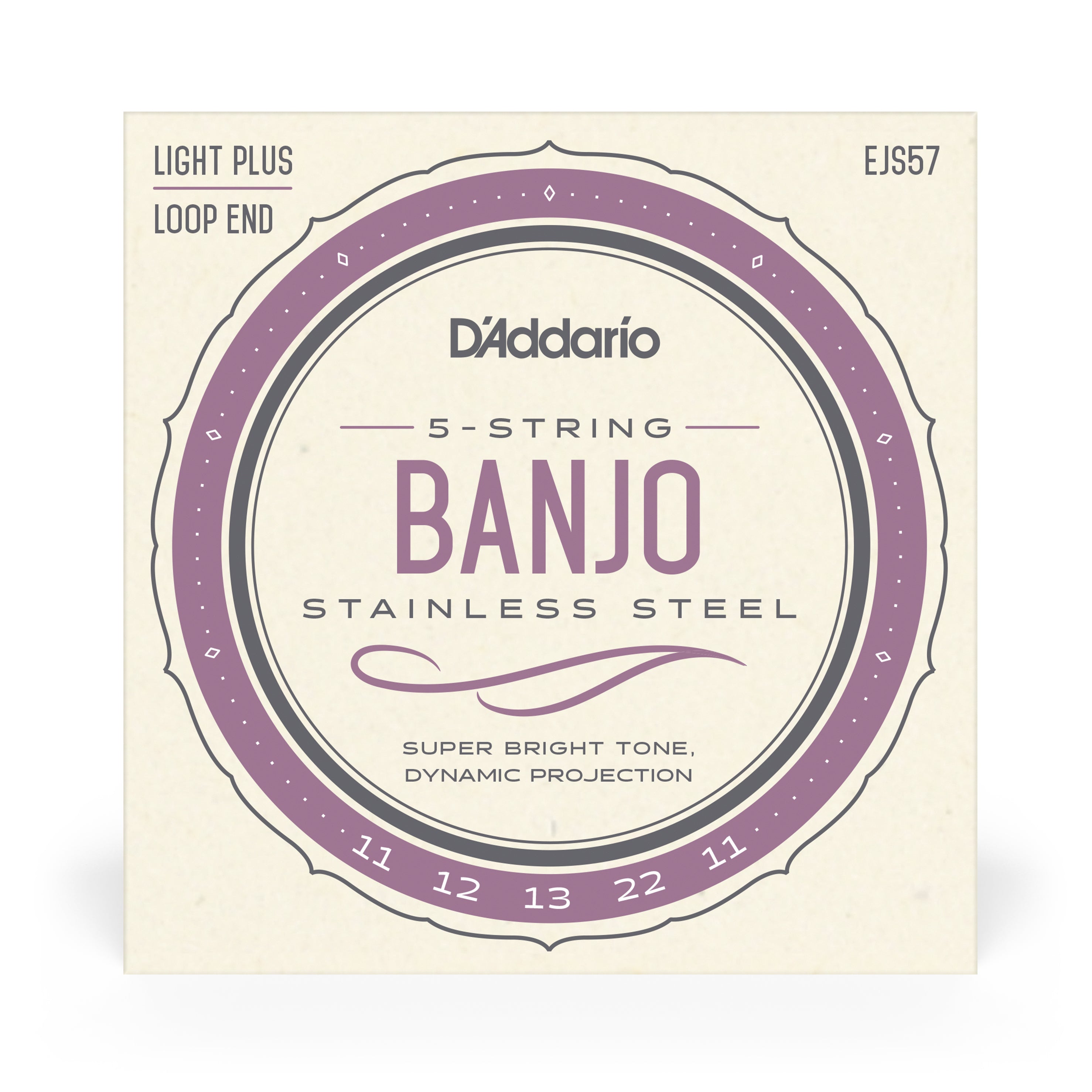 D'Addario EJS57 5-String Banjo, Stainless Steel, Loop End, 11-22 Custom Medium