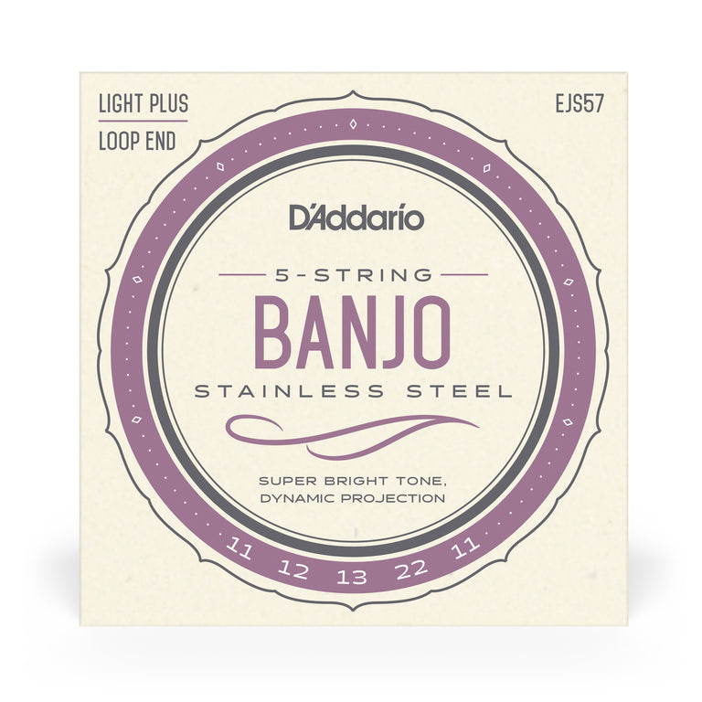 D'Addario EJS57 5-String Banjo, Stainless Steel, Loop End, 11-22 Custom Medium