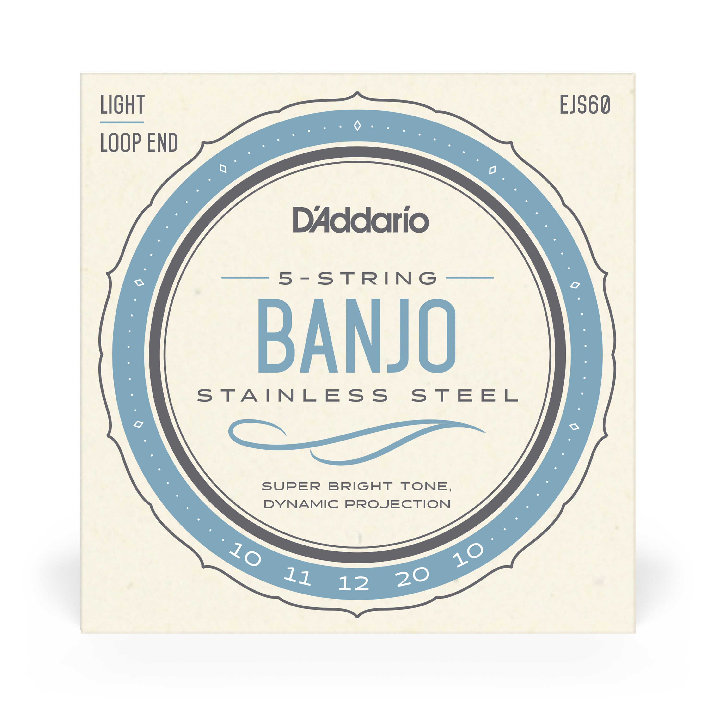 D'Addario EJS60 5-String Banjo, Stainless Steel Wound, Loop End, 10-20 Light