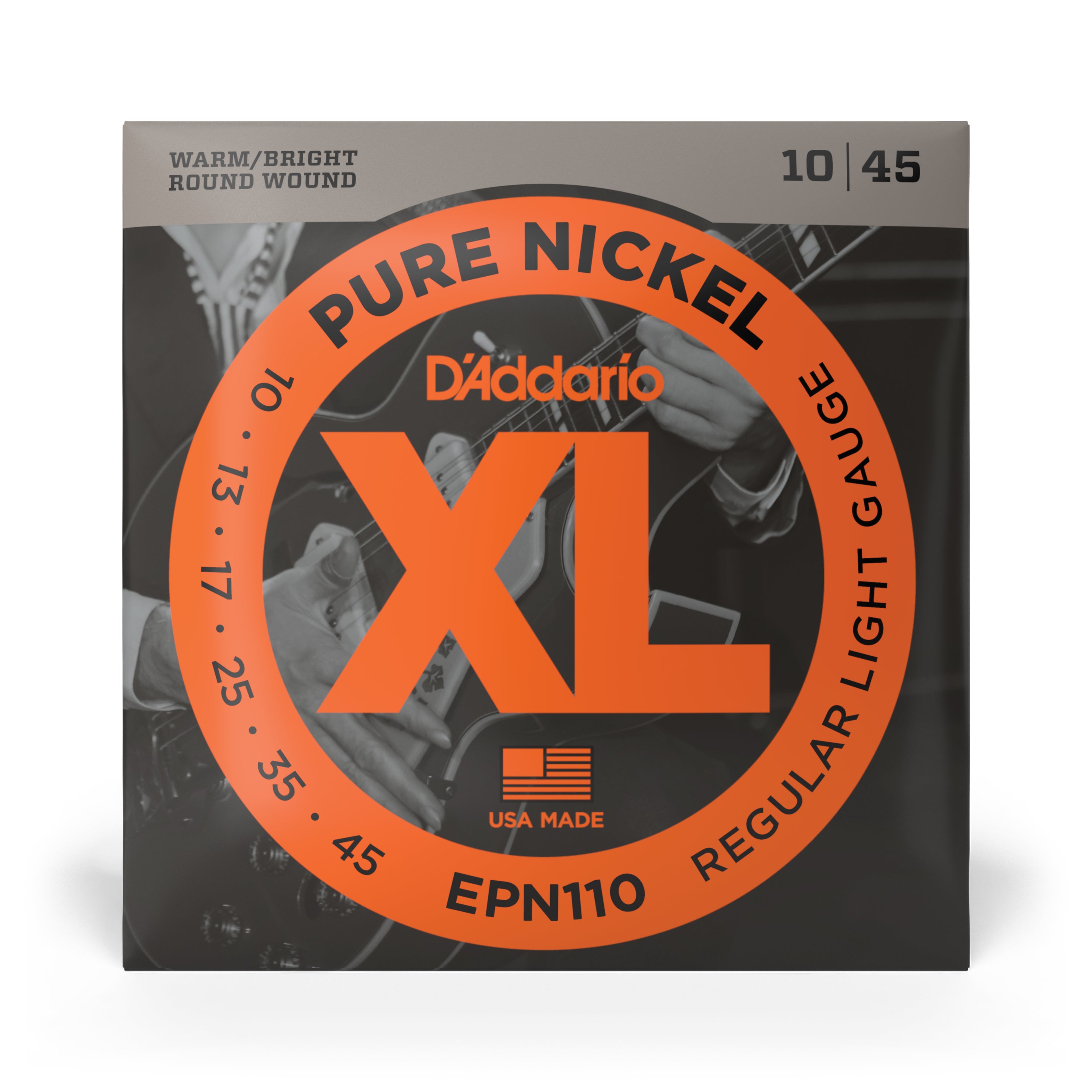 D'Addario Pure Nickel 10-45 Electric Guitar Strings, Regular