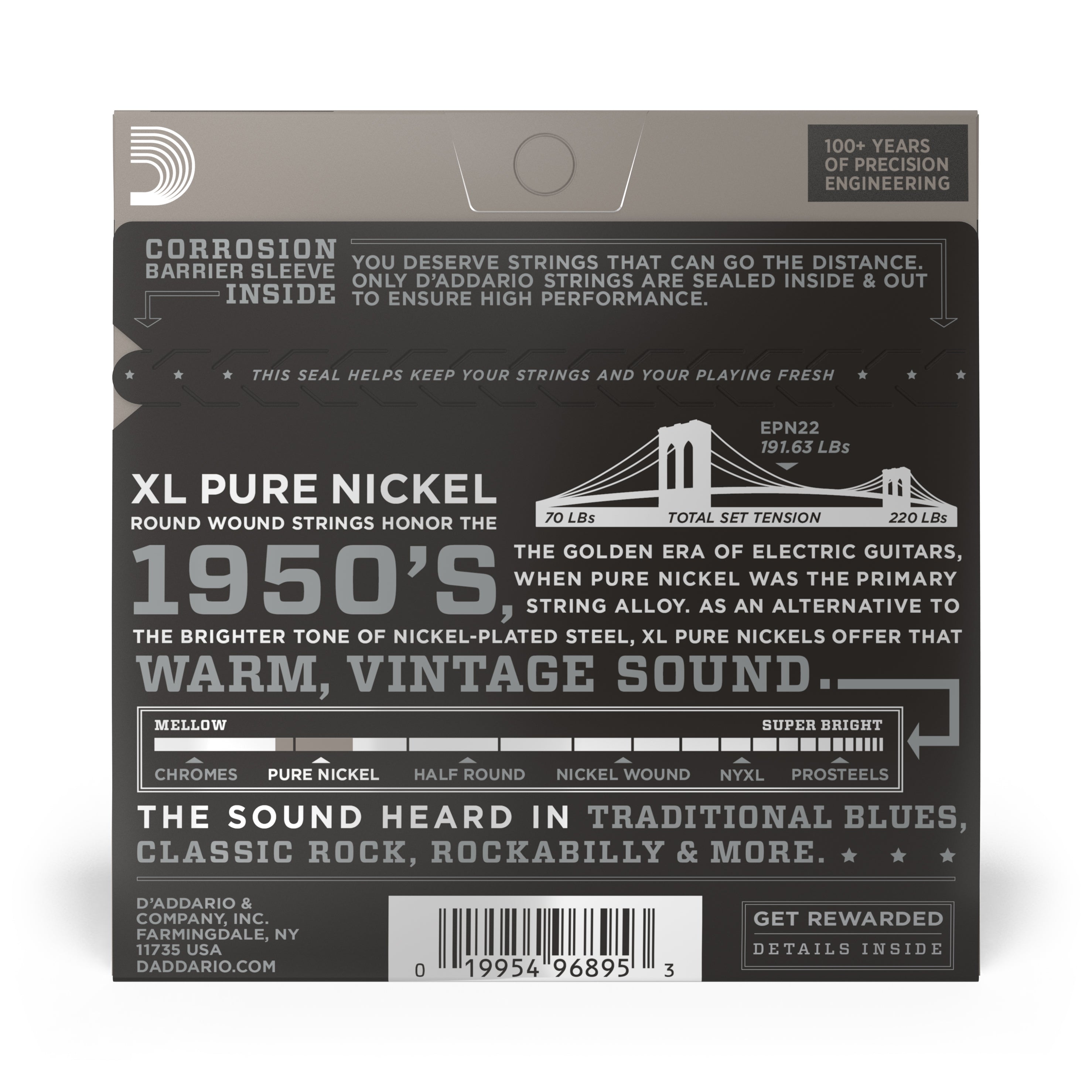 D'Addario Pure Nickel 13-56 Electric Guitar Strings, Jazz Medium