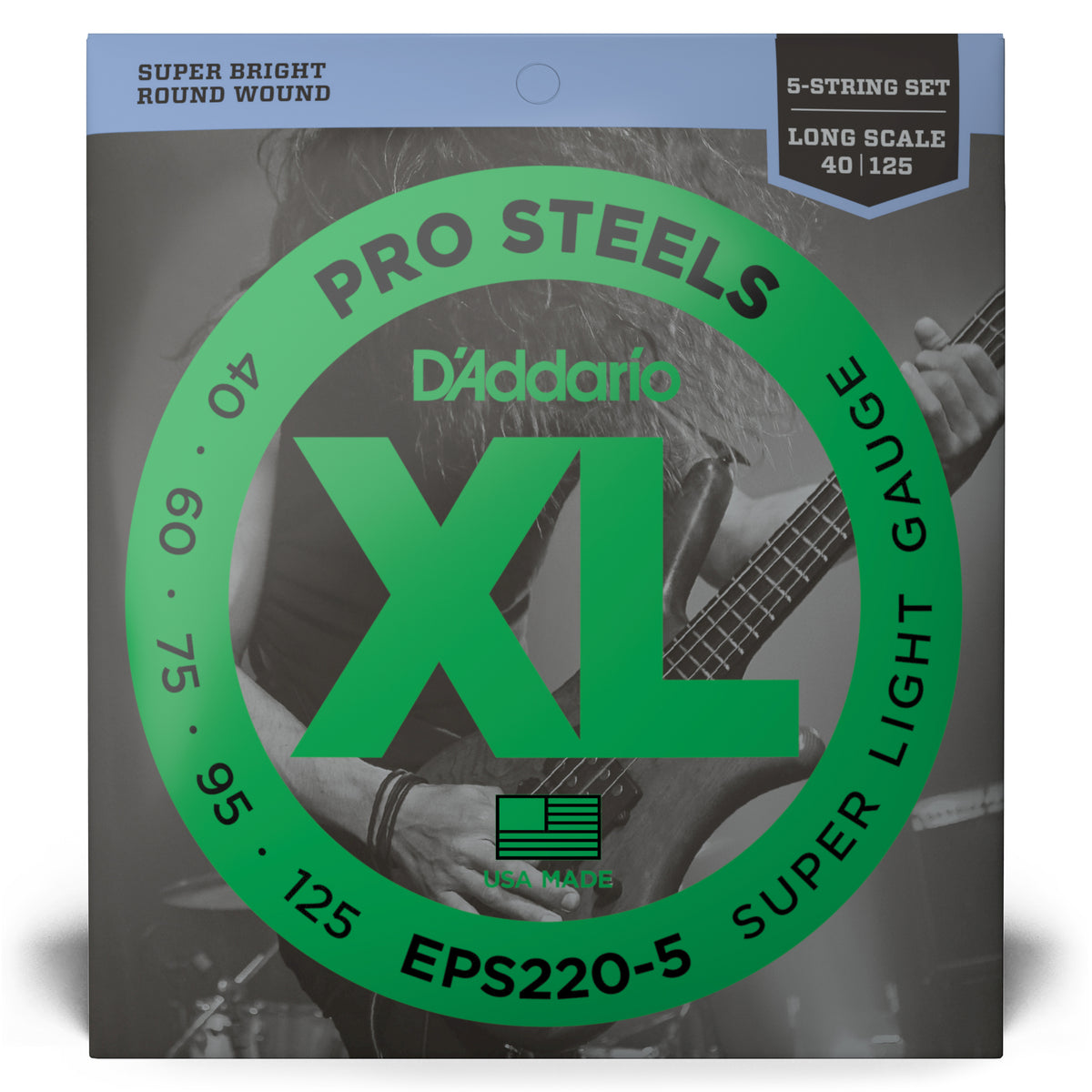 D'Addario Pro Steels Stainless Steel 40125 5String Bass Guitar Strin