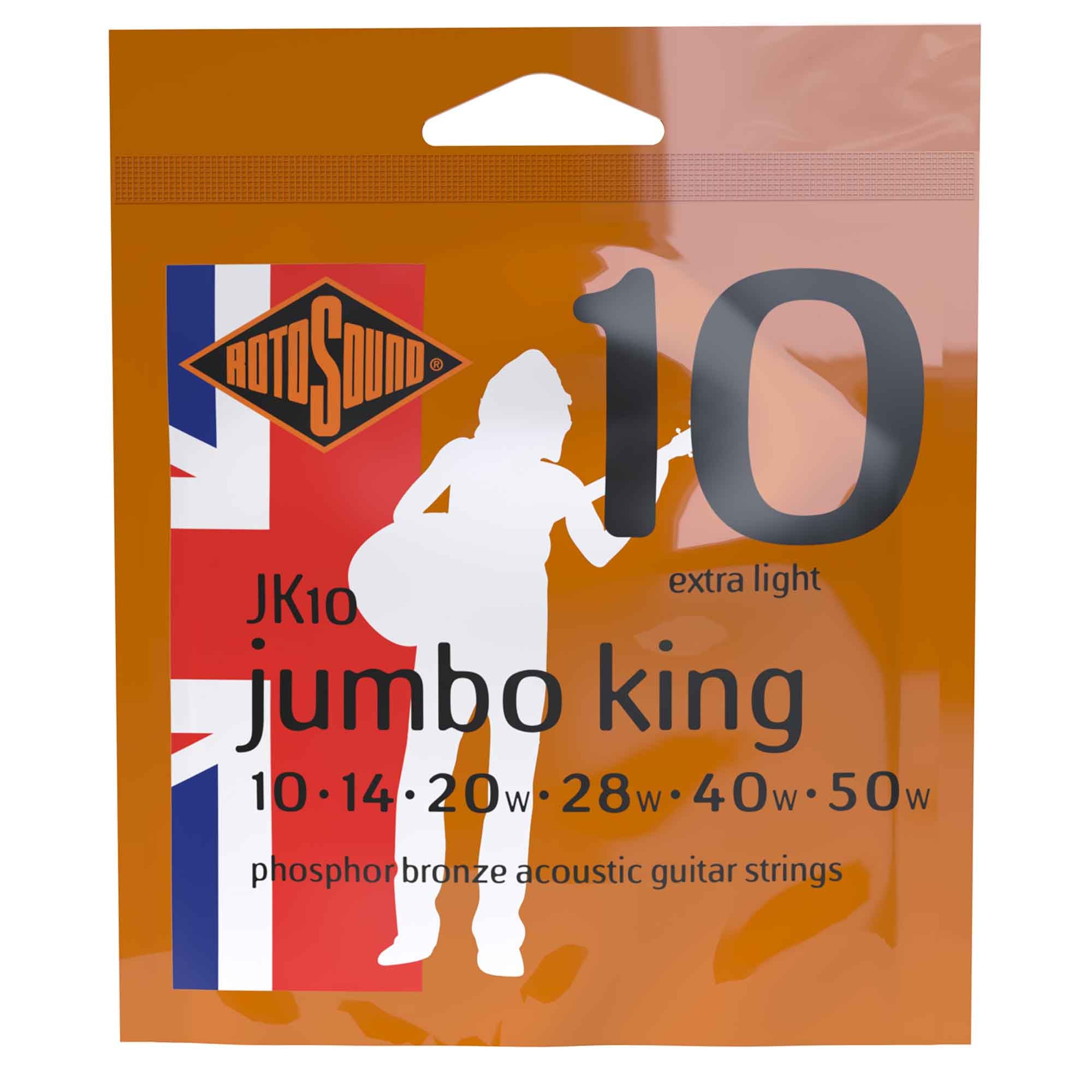 Rotosound Jumbo King Phosphor Bronze 10-50 Acoustic Guitar Strings, Extra Light