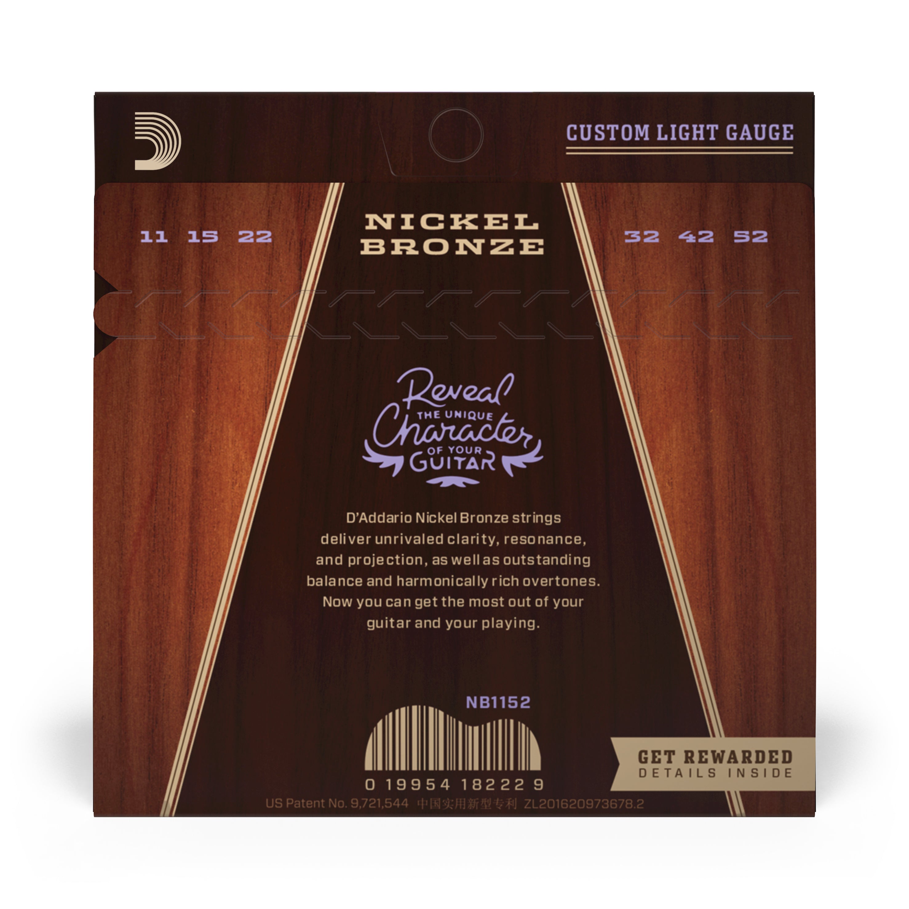 D'Addario Nickel Bronze 11-52 Acoustic Guitar Strings, Custom Light