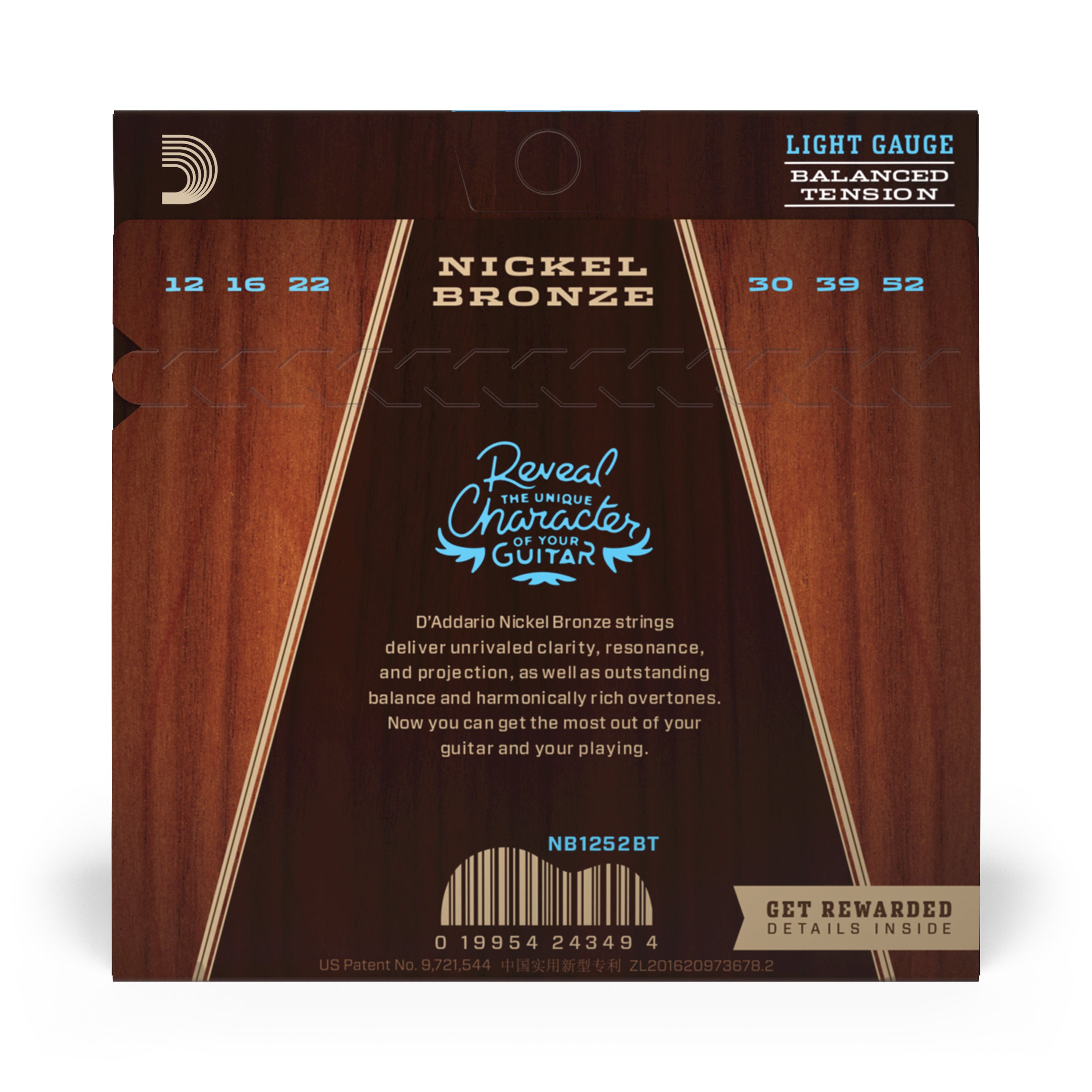 D'Addario Nickel Bronze 12-52 Acoustic Guitar Strings, Balanced Light Tension