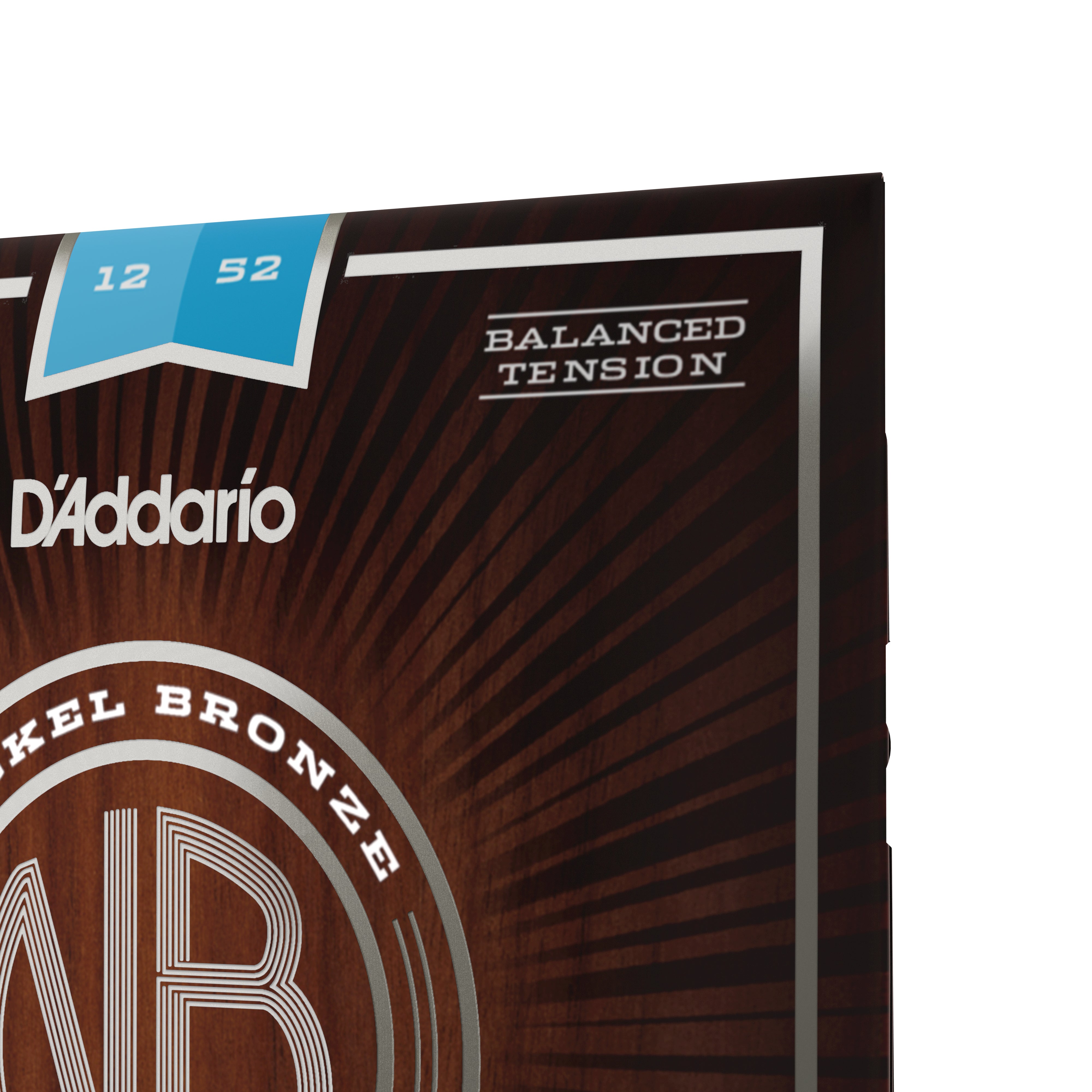 D'Addario Nickel Bronze 12-52 Acoustic Guitar Strings, Balanced Light Tension